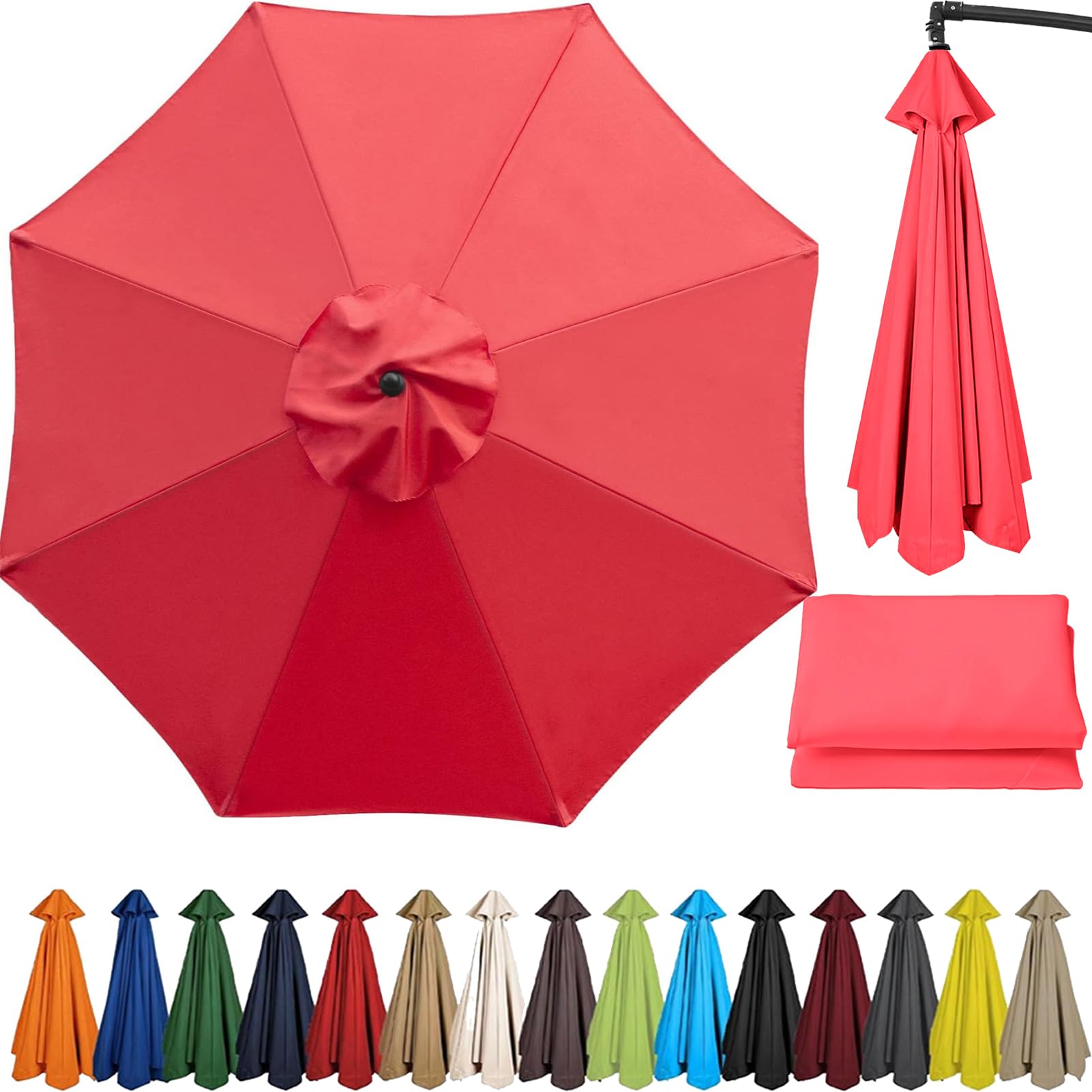 Zteiuqx Replacement Parasol Canopy,Garden Umbrella Replacement Cover Fabric 6/8 Arms for 2.5m/2.7m/3.0m/3.5m Sun Parasol,Replacement Parasol Canopy Waterproof Outdoor Table Market Umbrella Red