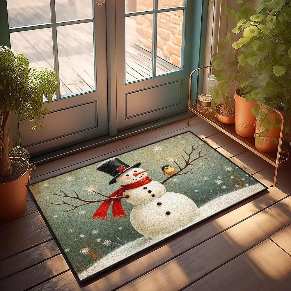 Tapis de bienvenue bonhomme de neige paillasson extérieur pour entrée de chalet et maison