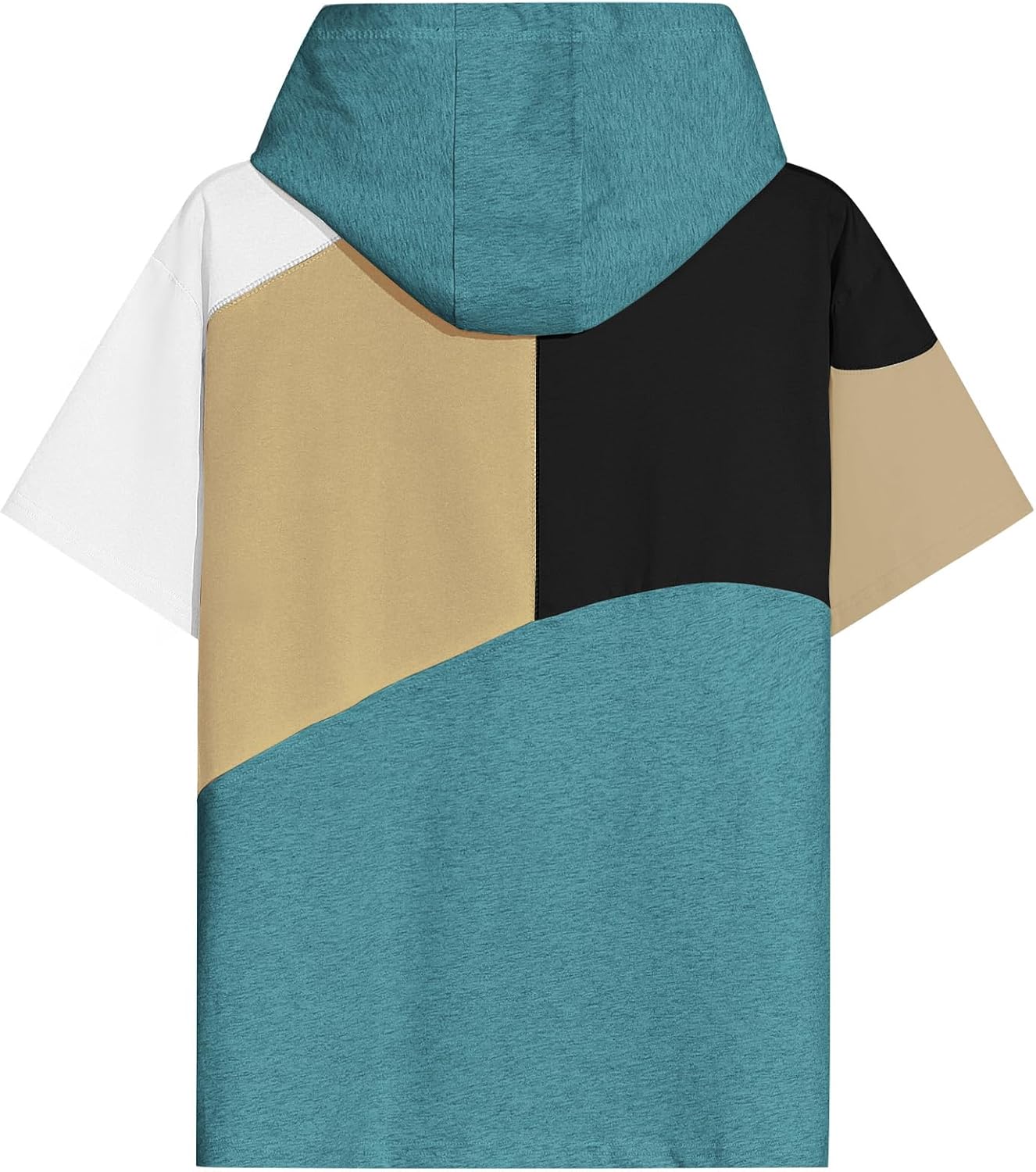 Mens Short Sleeve Hoodie Soft Cotton Color Block T-Shirt Sweatshirt Big Pocket Half Sleeve Summer Pullover - Image 2