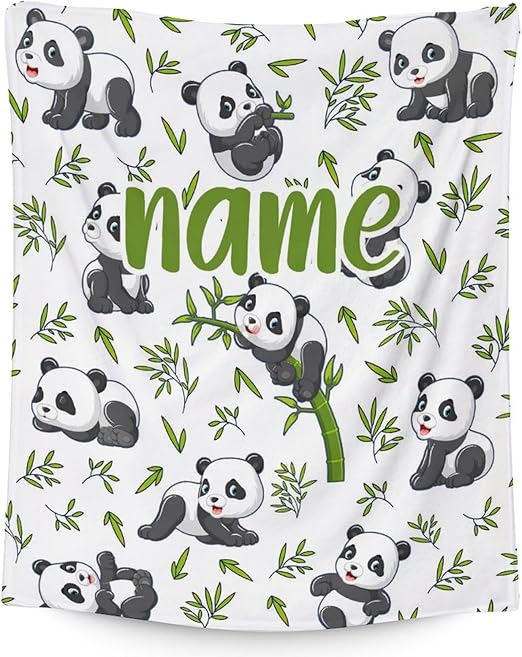Mercuryelf Custom Panda Throw Blanket - Soft, Fuzzy & Warm - 50x60 Inches Flannel Blankets for Living Room, Sofa - White Aesthetic Throws Gift for Teens
