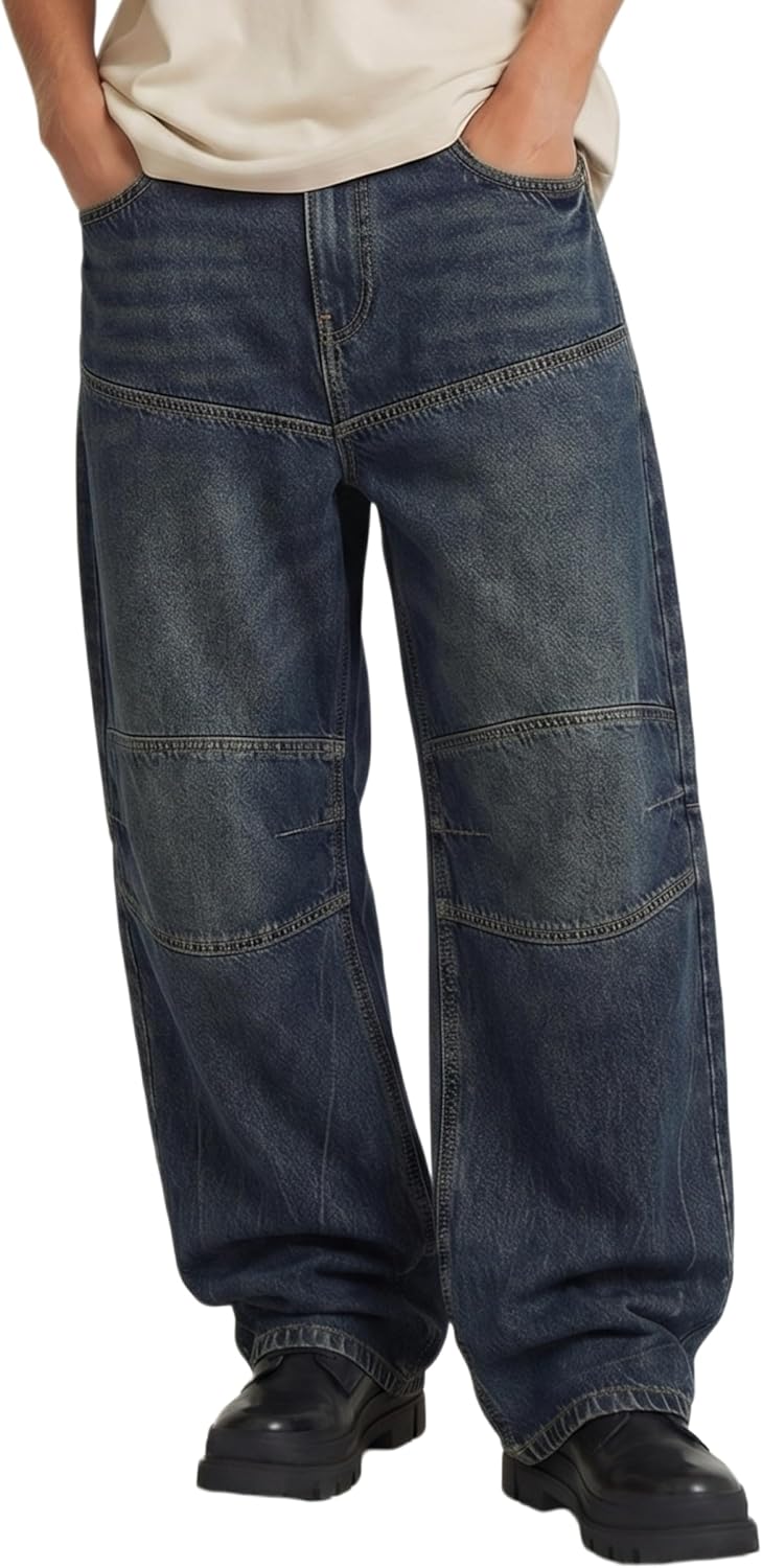 Men's Super Baggy Jeans Y2K Wide Leg Denim Pants - Loose Fit Streetwear Non-Stretch Cotton Casual Trousers All Season