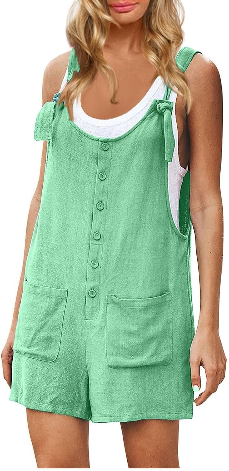 Lino Mono Verde Verano Mono De Mujer De Algodón Lino Verde Oliva