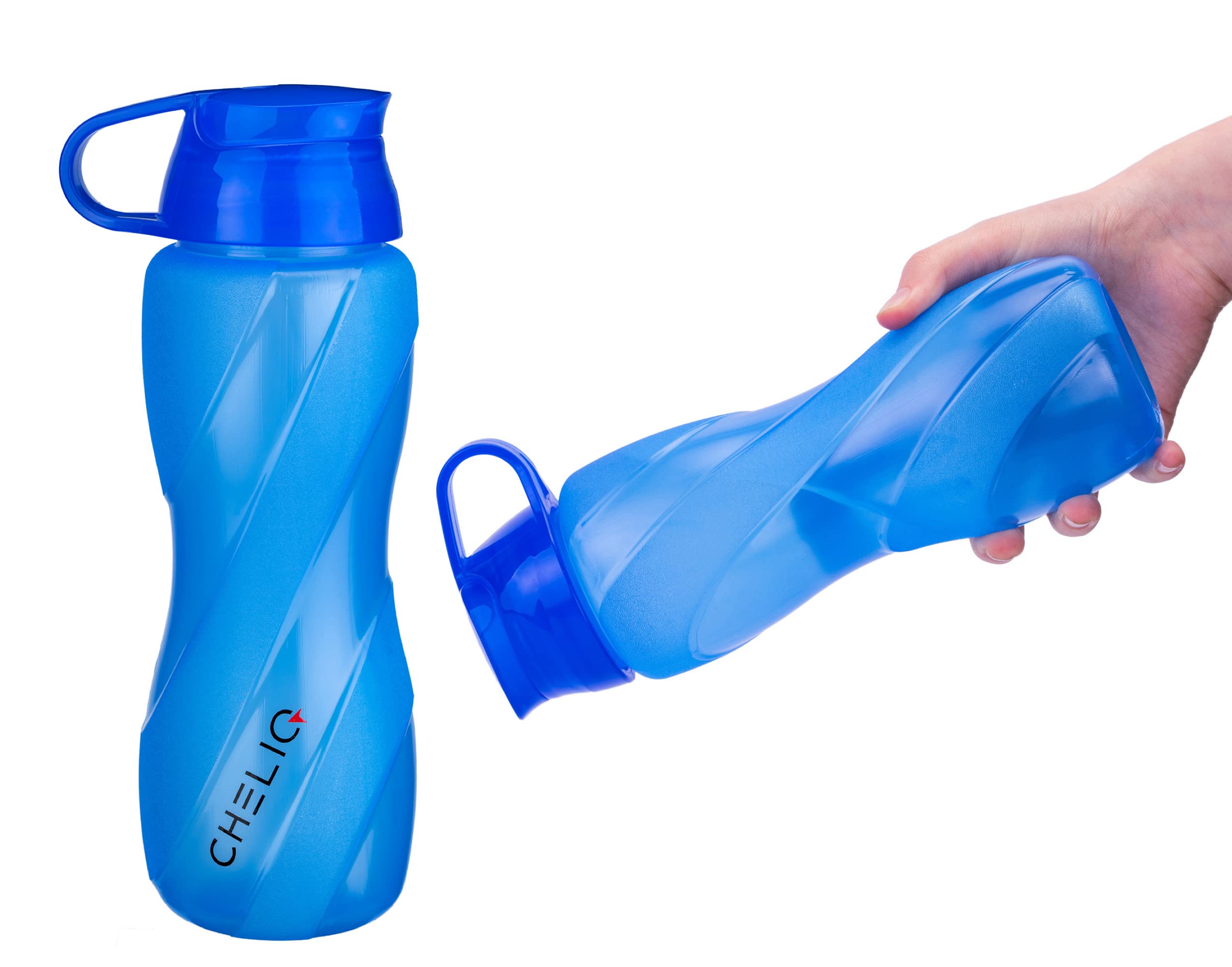 Water Bottle with Ergonomic Handle - 25 oz - Food Grade Plastic Material, Flip-Top Lid, Leak-Proof and BPA Free Water Bottle (Neptune/Blue)