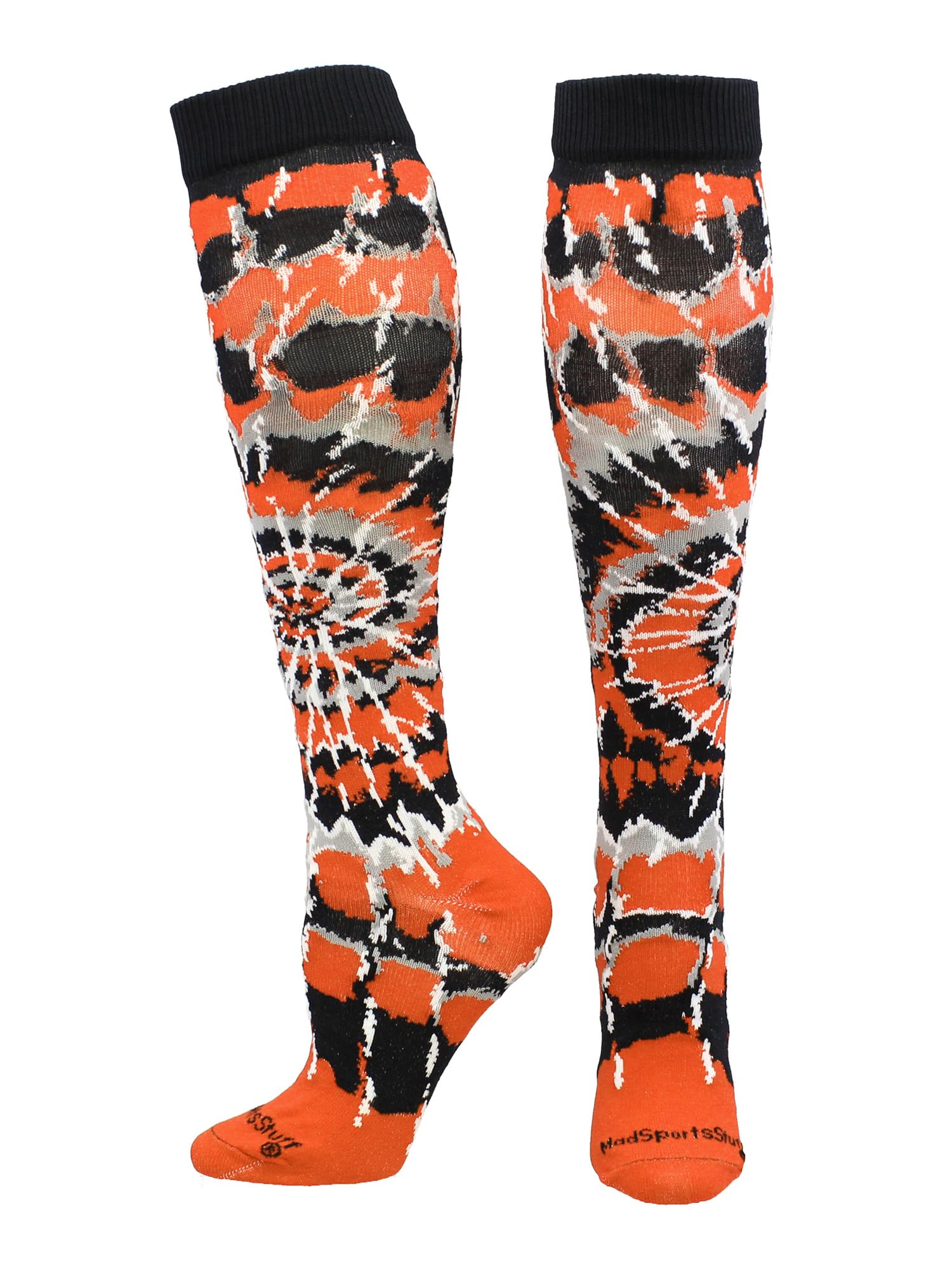 MadSportsStuff Crazy Tie Dye Socks for Softball Soccer Volleyball Tall Over the Calf Athletic Socks Fun Neon Colors