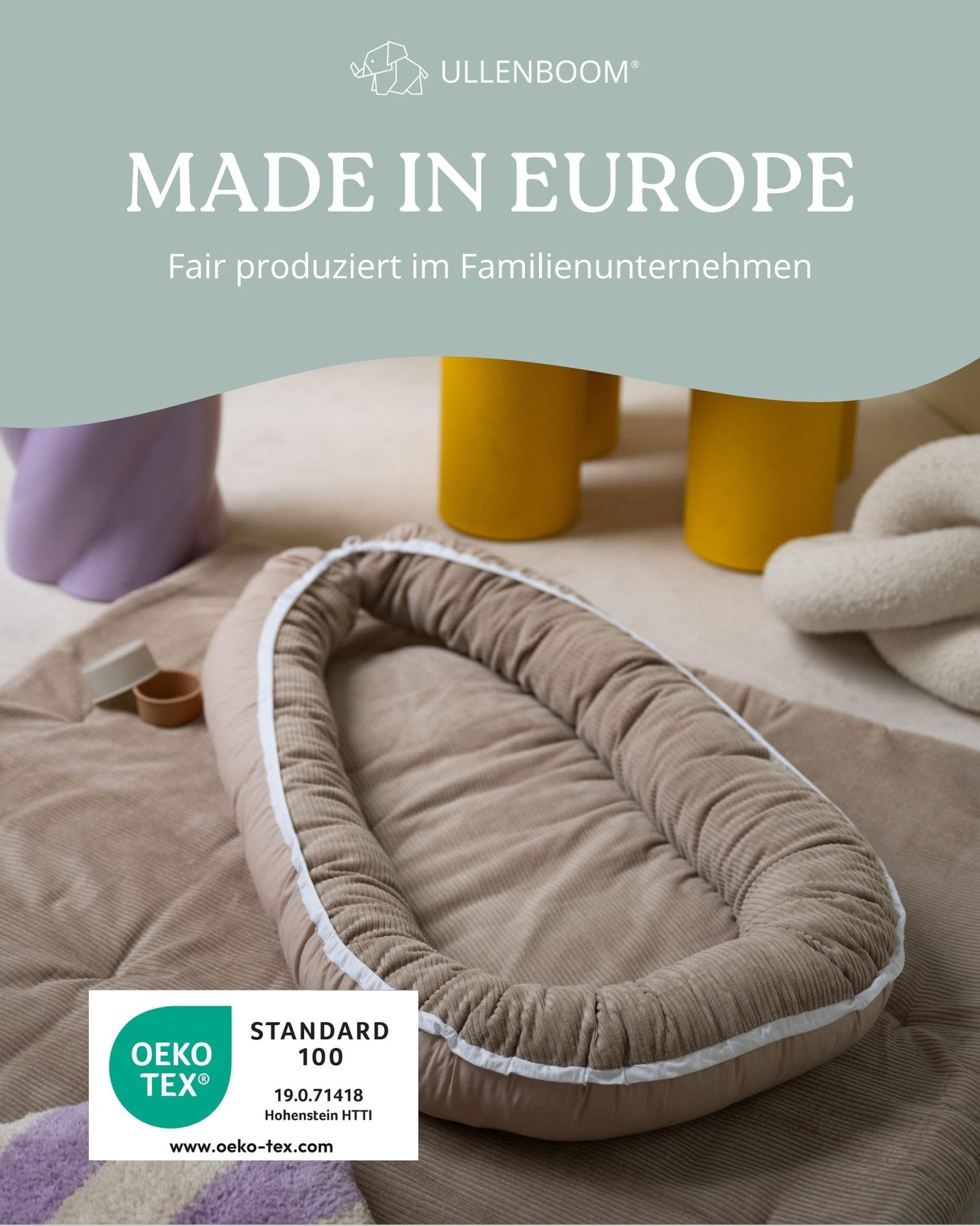 ULLENBOOM Babynest - 100% OEKO-TEX Materialien & Made in EU, Cord Sand - Babynestchen Neugeborene aus kuscheliger Baumwolle, Ideal als Reisebett & Kuschelnest geeignet