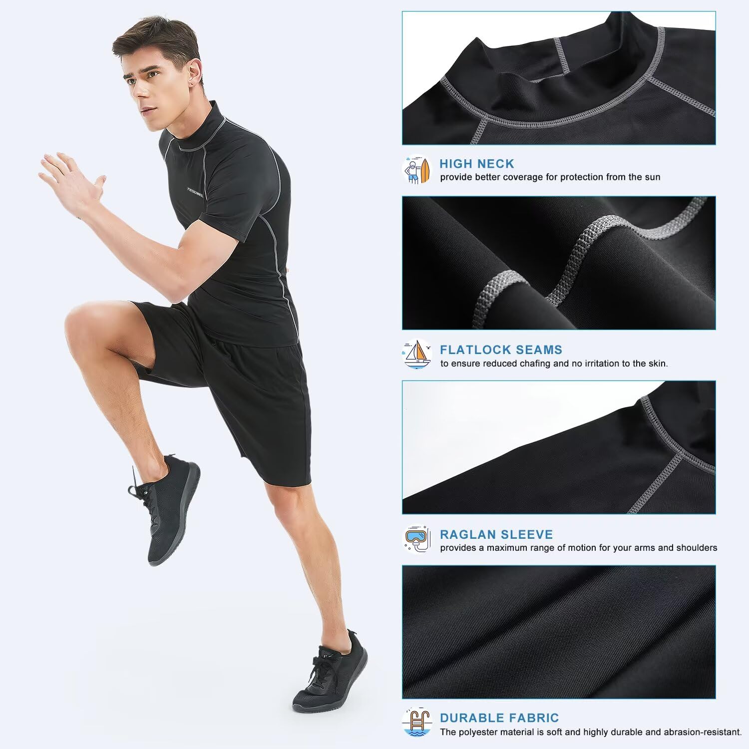 Camisetas de natación de manga corta con protección UV UPF 50+ para hombre, de secado rápido, para surf, antirozaduras