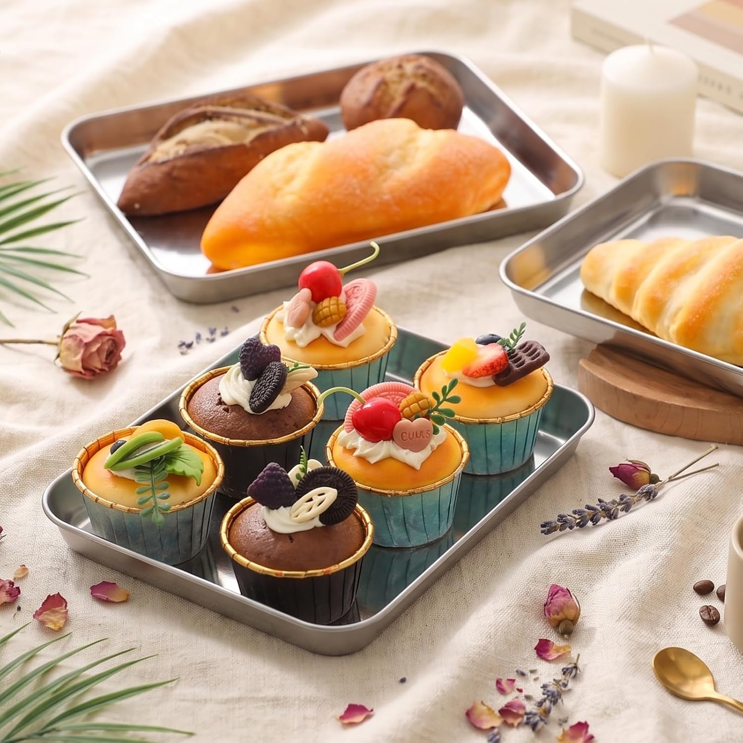 6 Pcs Stainless Steel Baking Sheet Pan, 9.3× 6.7 inch Thickened Baking Sheet Set