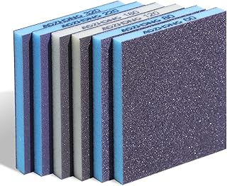 6pcs Sanding Sponge Kit 60, 80, 120, 180, 220, 320 grit, Soft Sanding Blocks Washable and Reusable, Double-Sided Sponge Sanding Blocks Wet Dry Sandpaper Pad for Wood Metal Furniture Paint