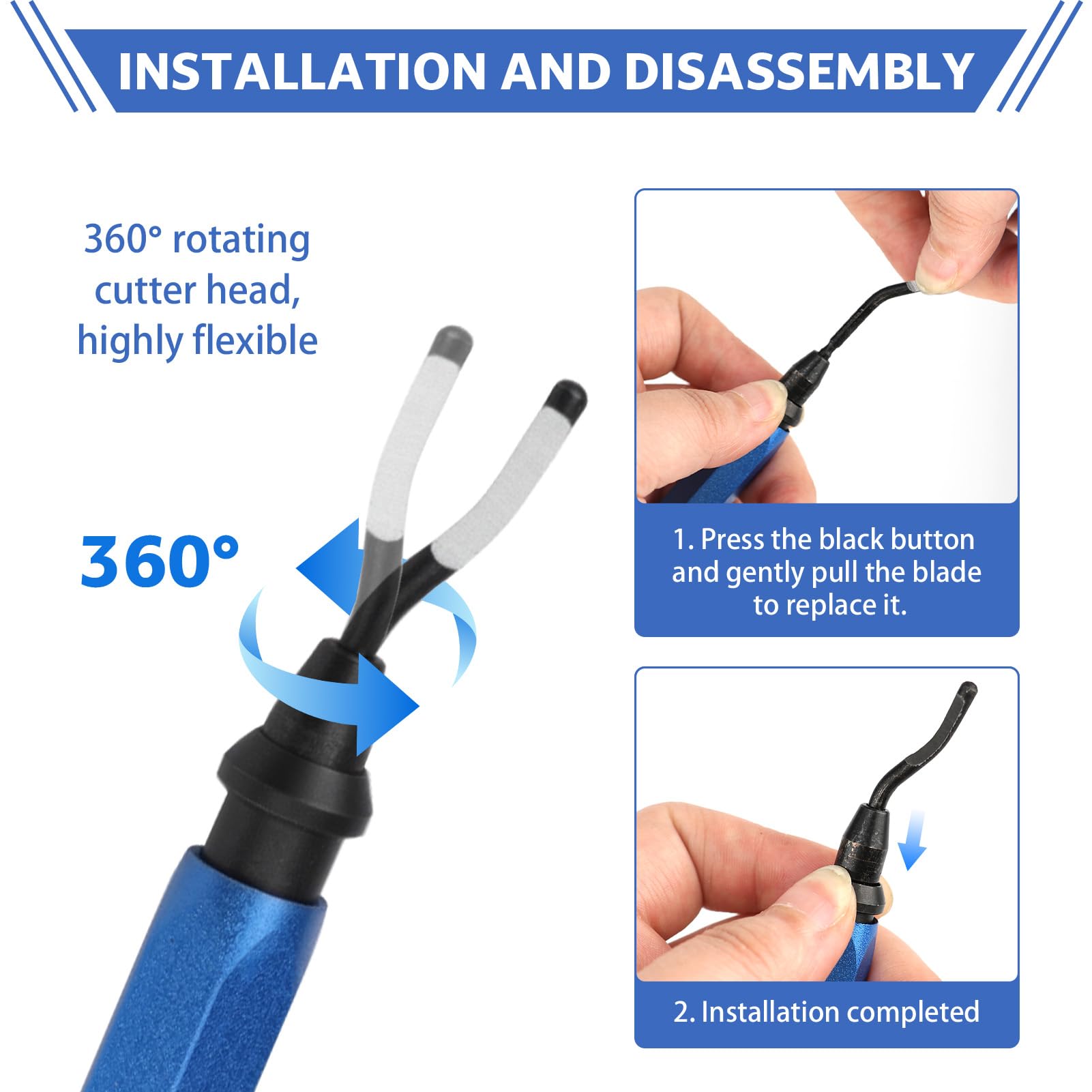 Desbarbador Metal Universal con 11 Piezas Cuchillas HSS, Rotación 360°, para 3D, Plástico, Aluminio, Acero Inoxidable