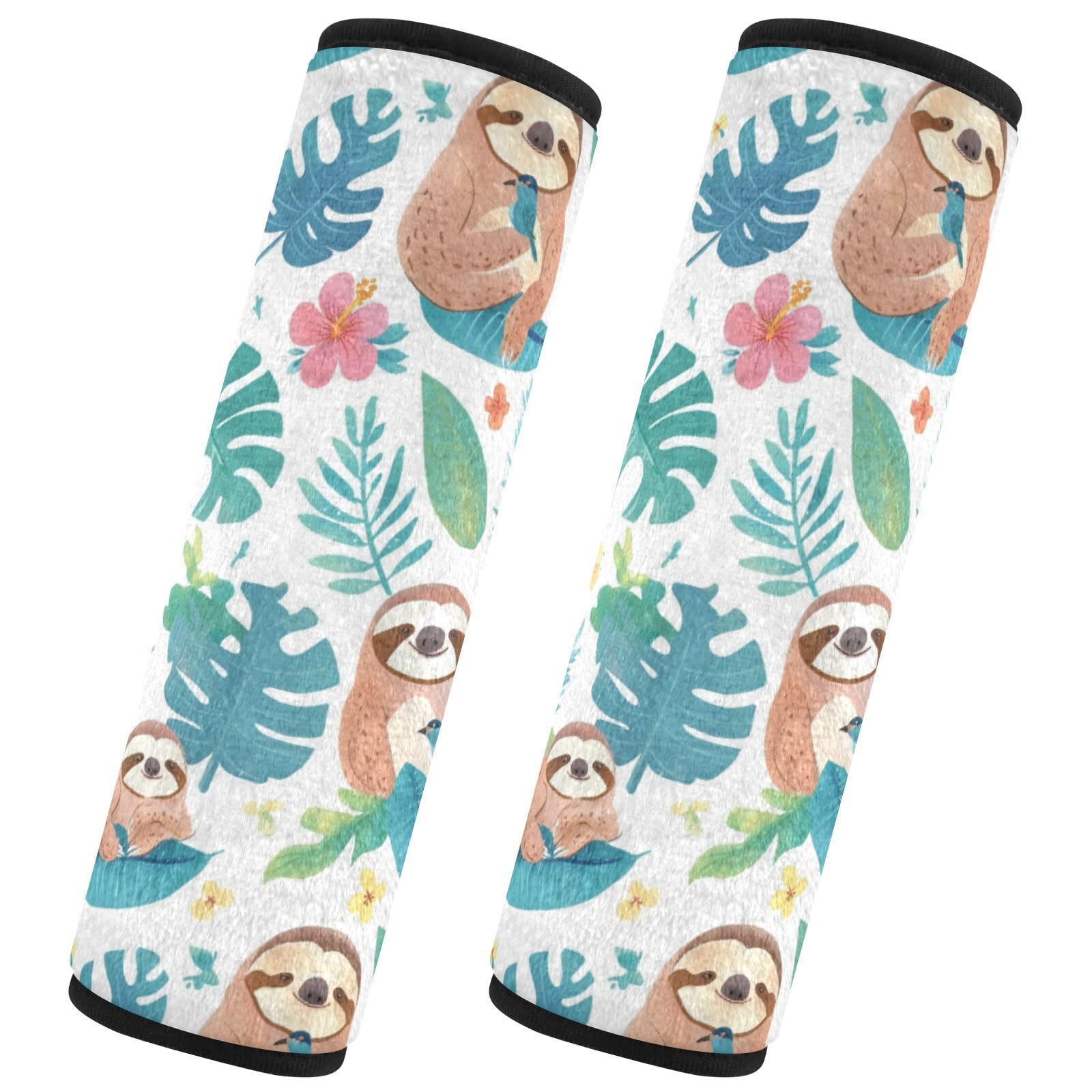 Seat Belt Covers 2 Pack Cute Sloth Car Seat Strap Covers Super Soft Tropical Forests Car Seat Neck Cover for Boys Girls Adults Babies S