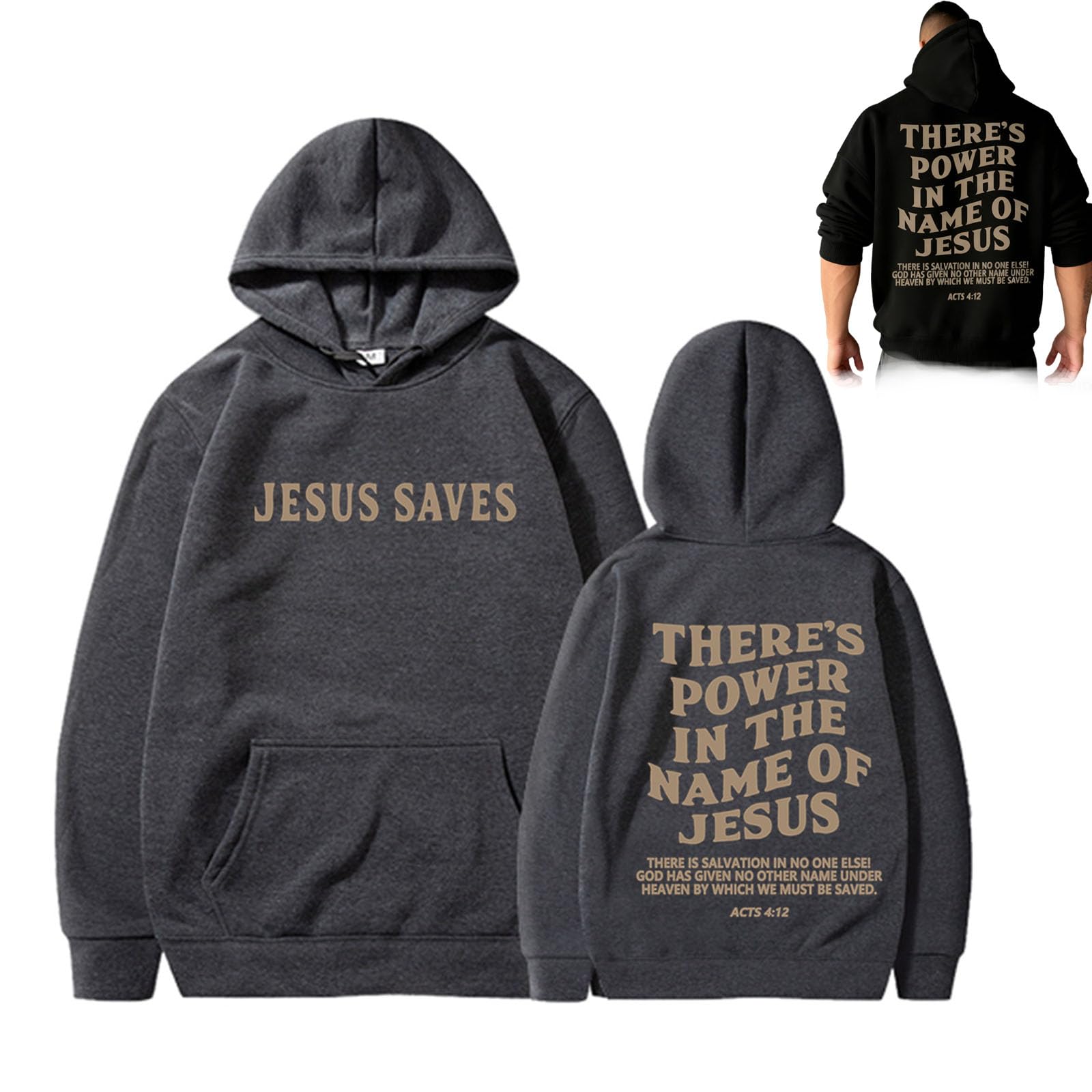 Tencipeda Christian Hoodies for Men, Jesus Saves Hoodie with Bible Verse, Jesus Religious Sweatshirts (dark gray,XXL)