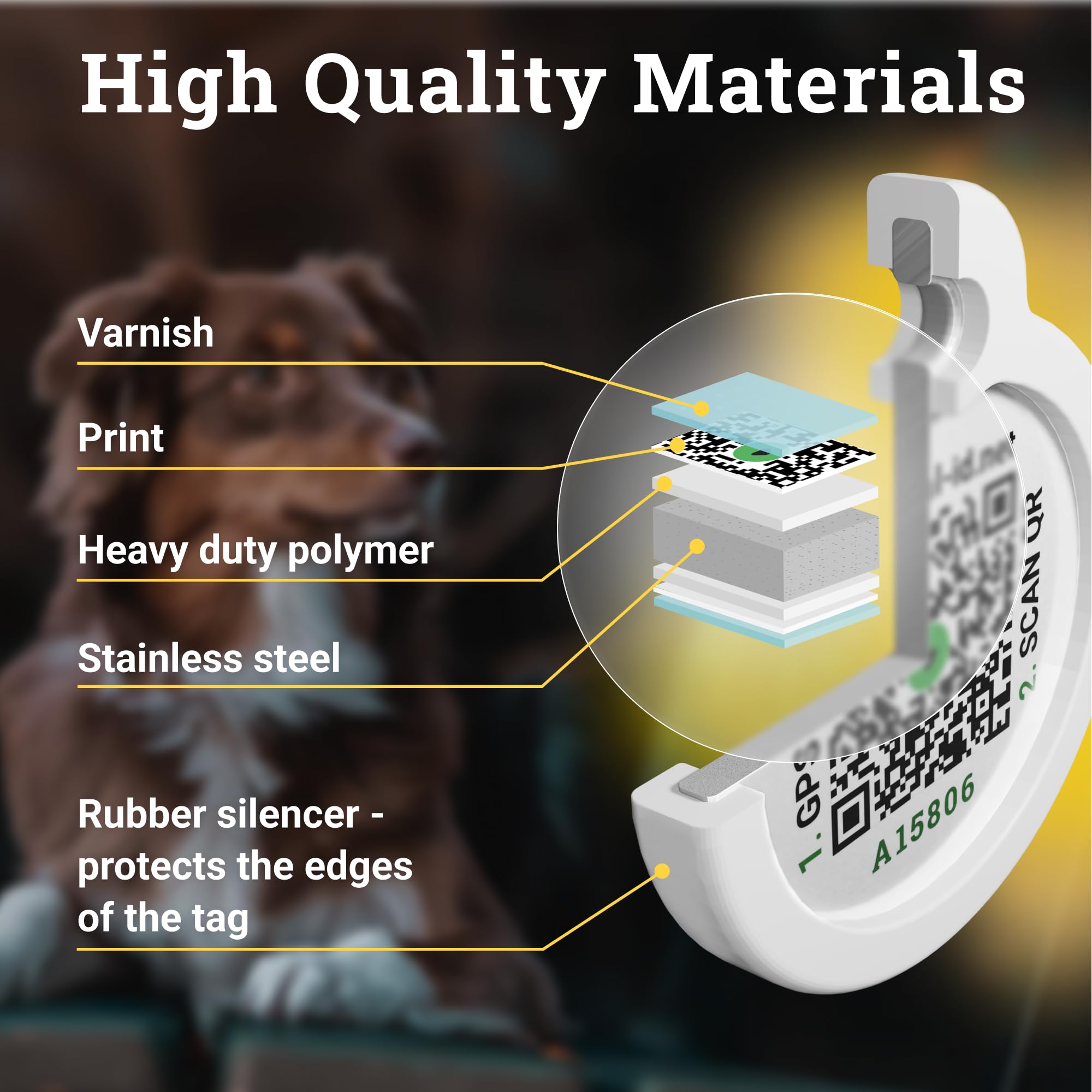 ROVERTAGS QR Code Dog Tag Silent Id Pet Tags Personalized Name Plate with Online Profile (Small, Wow)