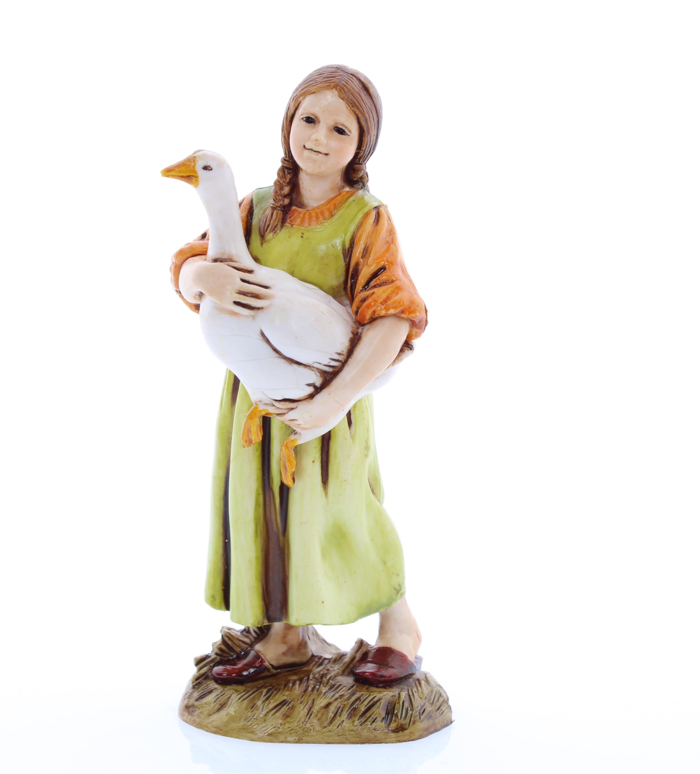 Moranduzzo Niña con Ganso para Belén de 12 Cm Escala 1:15 - Figuras de Belén Indestructibles - Estilo 700', Pintura Acabada a Mano, Producto Oficial, Escultor M. Landi