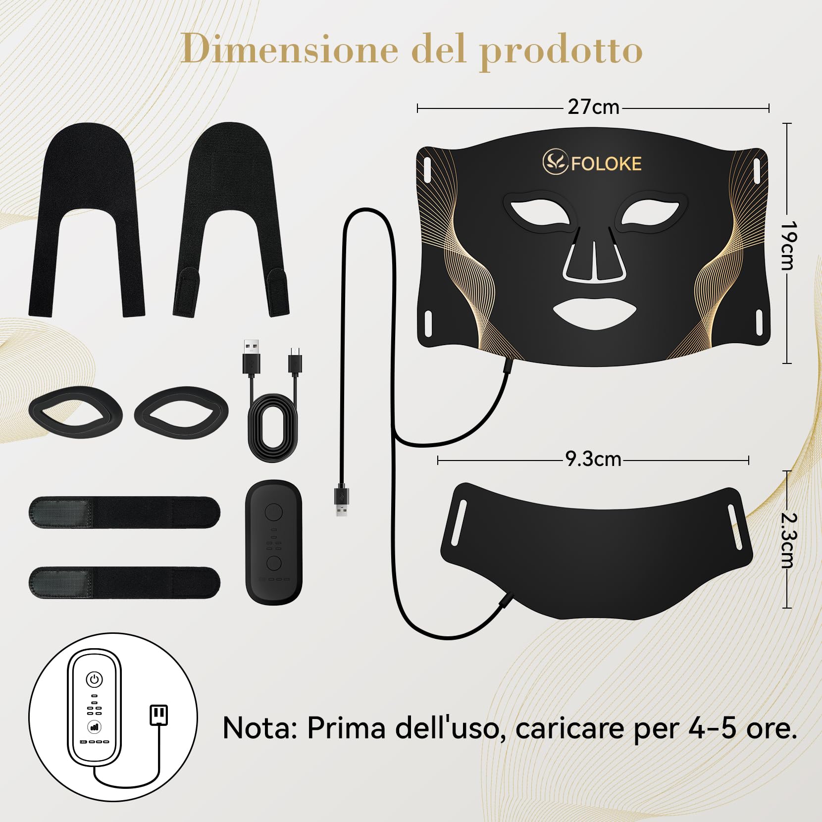 FOLOKE Maschera di Terapia con Luce LED per la Cura della Pelle, Maschera LED per Vista e Collo, Rosso - Lunghezza d’onda per Uso domestico, – Cura della pelle avanzata resa semplice | Design ergonomico e confortevole, ideale per casa, viaggi e uso quotid