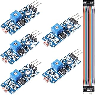DKARDU 5 pcs Photosensitive Sensor Module 3pins DC 3.3-5V Digital Light Intensity Detection Photosensitive Resistor Module with Dupont Cable for Arduino DIY