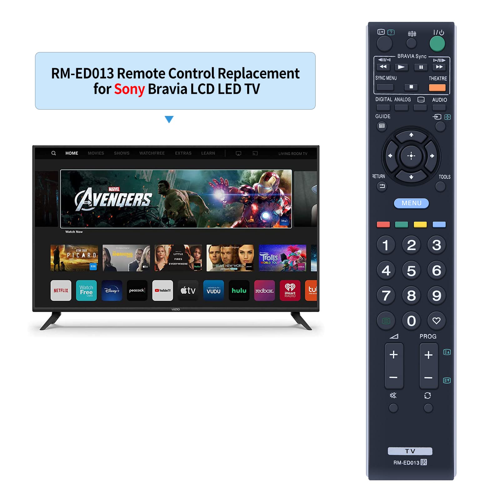 TCNOUMT RM-ED013 Remote Control Replacement for Sony Bravia LCD LED TV KDL-40L4000 KDL-40S4000 KDL-40U4000 KDL-40V4000 KDL-40V4210 KDL-40V4220 KDL-40V4230 KDL-46V4000 KDL-46V4210 - Image 2