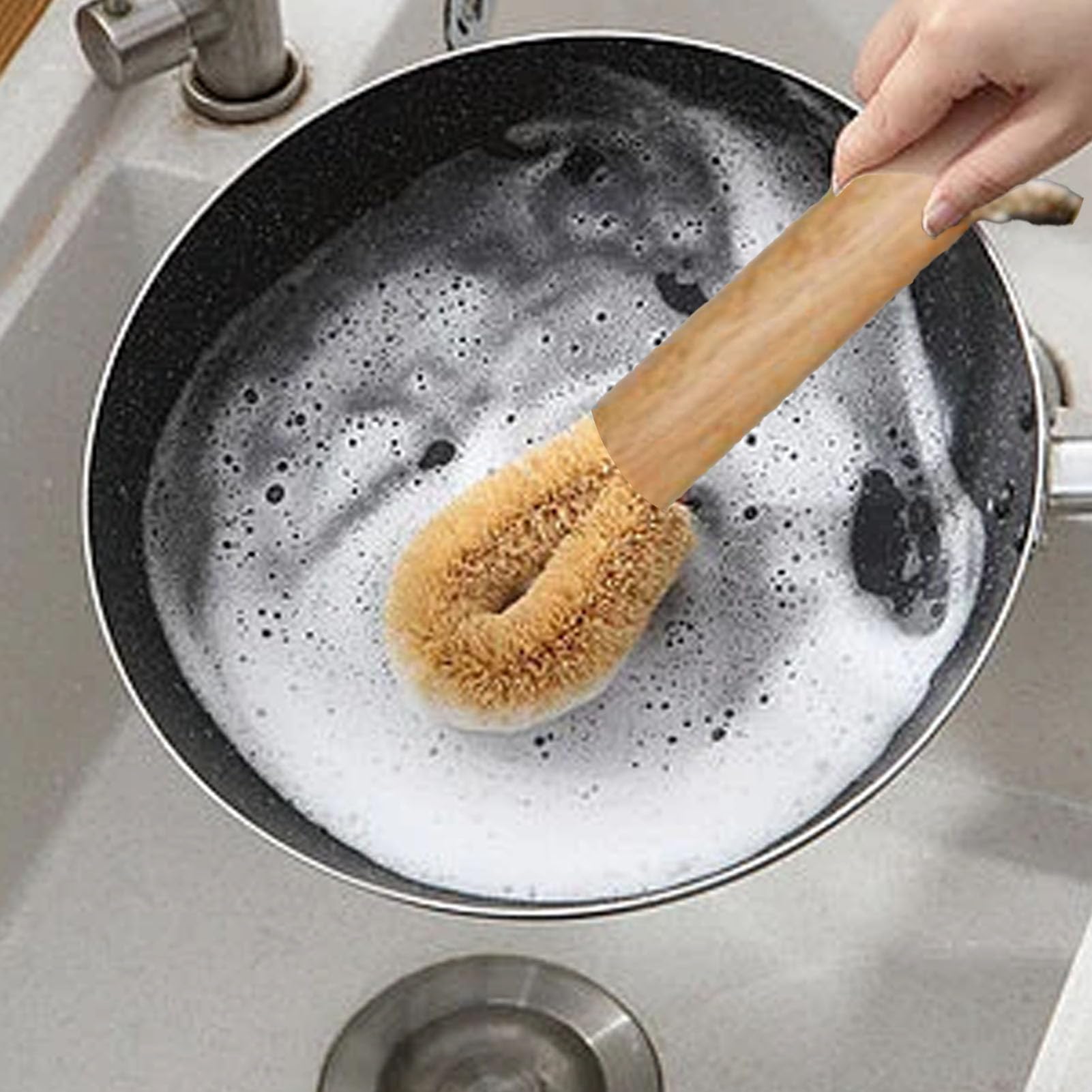 FLEXMAN Short Handle Dish Brush, Little Handy Scrubber Cleaning Brush, Cleaning Brushes for Non Stick Cookware, Iron Cookware, Stainless Steel Cookware