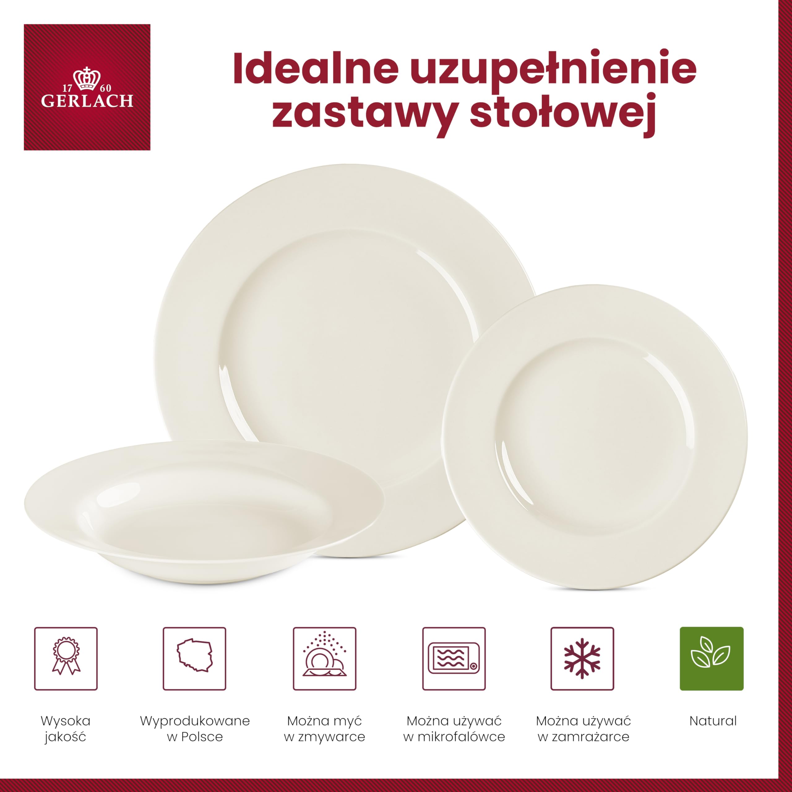 Gerlach Muza Zestaw Talerzy Obiadowych Dla 6 Osób Komplet Porcelanowych Talerzy 18 Elementów Serwis Obiadowy Talerze z Porcelany W Kolorze Kości Słoniowej