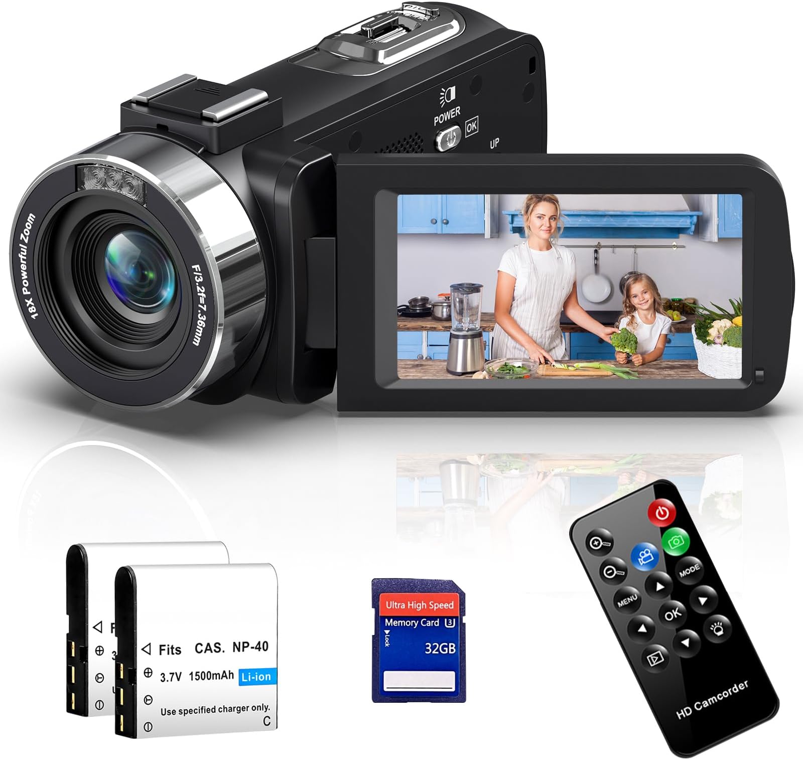 THPACIP - 4K Ultra 80MP Vlogging Video Camera for YouTube 18X Digital Zoom Camcorder Recorder 3 inch IPS HD IR Night Vision with 32GB SD Card, Lens Cap, 2