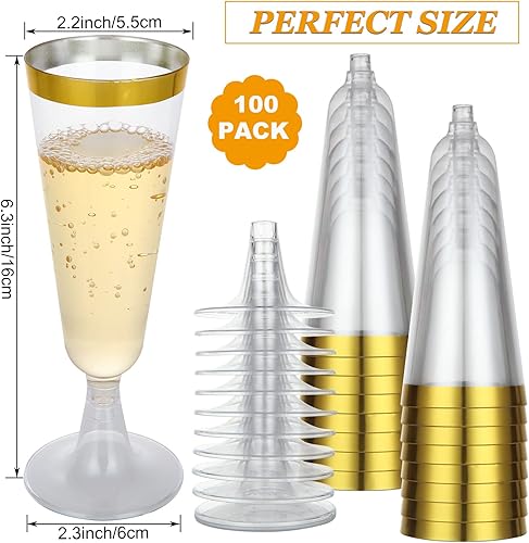 Miniatura 2 de CYEAH Paquete de 100 copas de champán de plástico desechables, copas de champán desechables de plástico con borde dorado de 5 onzas para fiestas,