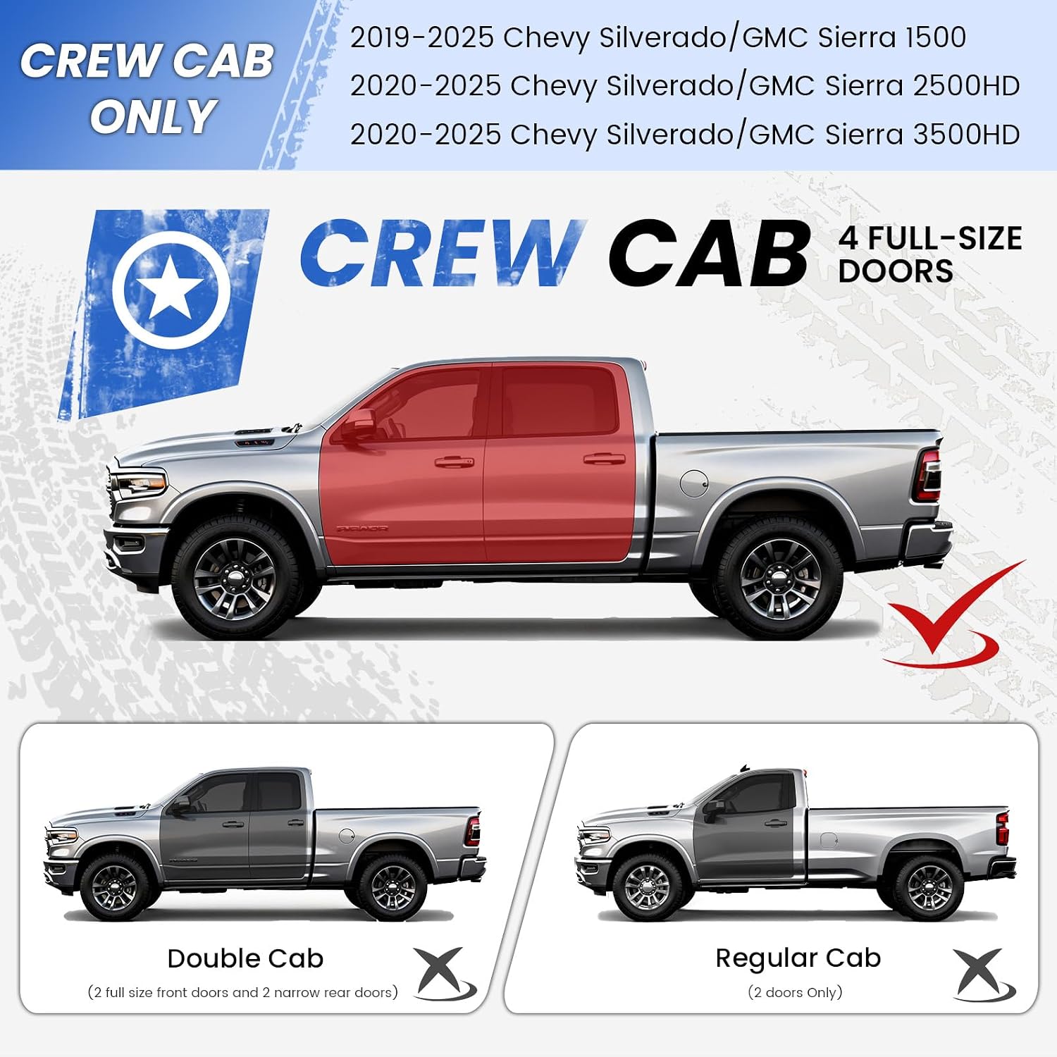 PZ 6" Rustproof Running Boards Side Steps Compatible with Chevy Silverado/GMC Sierra 1500 Crew Cab 2019-2026, 2020-2026 for 2500HD 3500HD Crew Cab, 550LBS Carbon Steel No Drill Truck Running