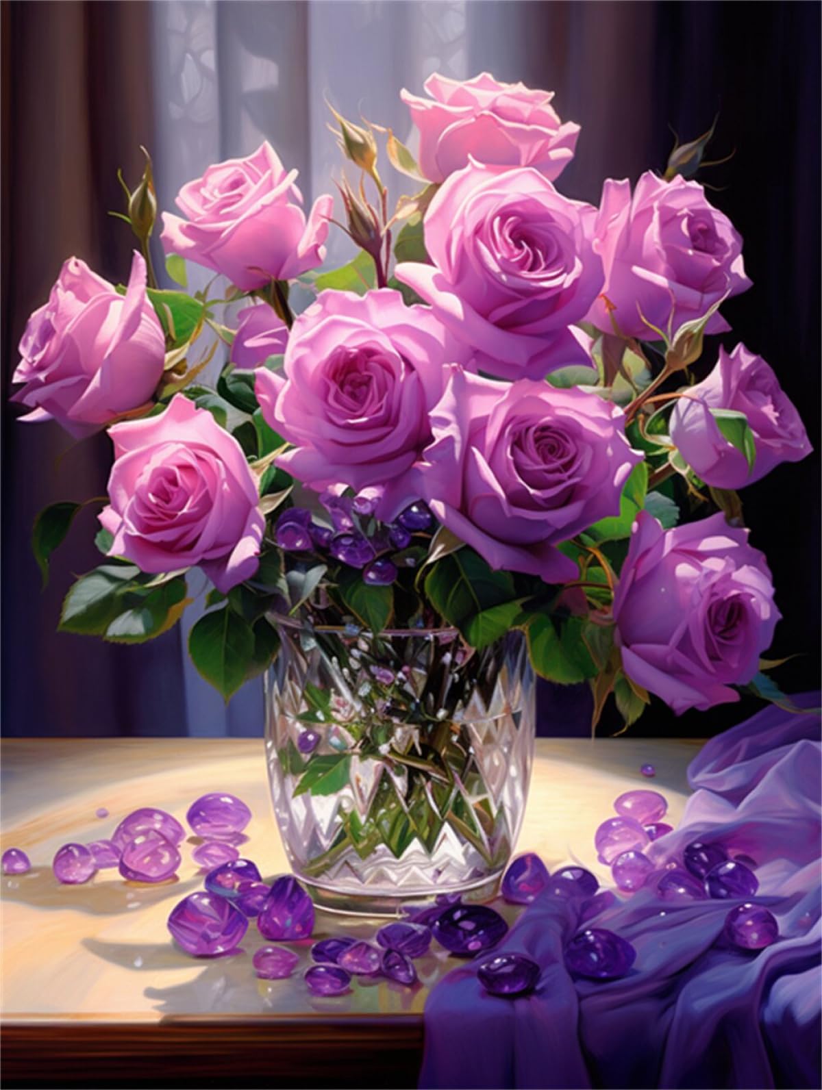 Taxpy 11CT Rosas Moradas Diy Kit Punto De Cruz Flores Junto A La Ventana Kits De Patrones De Punto De Cruz,Kit De Bordado Para Adultos Y Principiantes,Juego De Manualidades 80x100cm