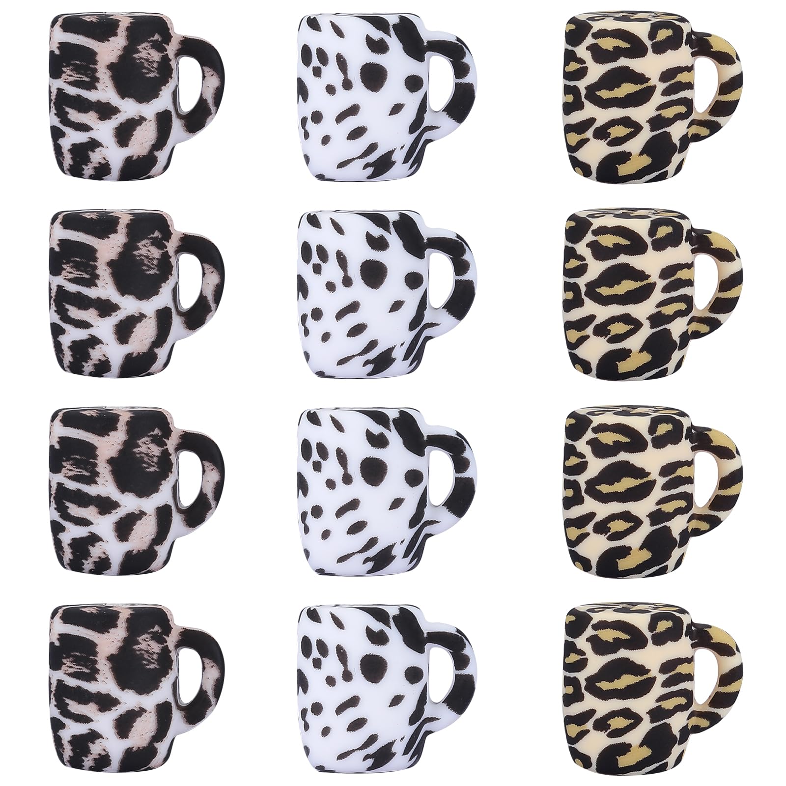 HUAAPLEVLA 12Pcs Coffee Cup Silicone Beads for Keychain Making Cute Focals Unique Leopard Pattern Focal Beads for Pens Earrings Bracelets Necklace Bag Charms DIY Crafts