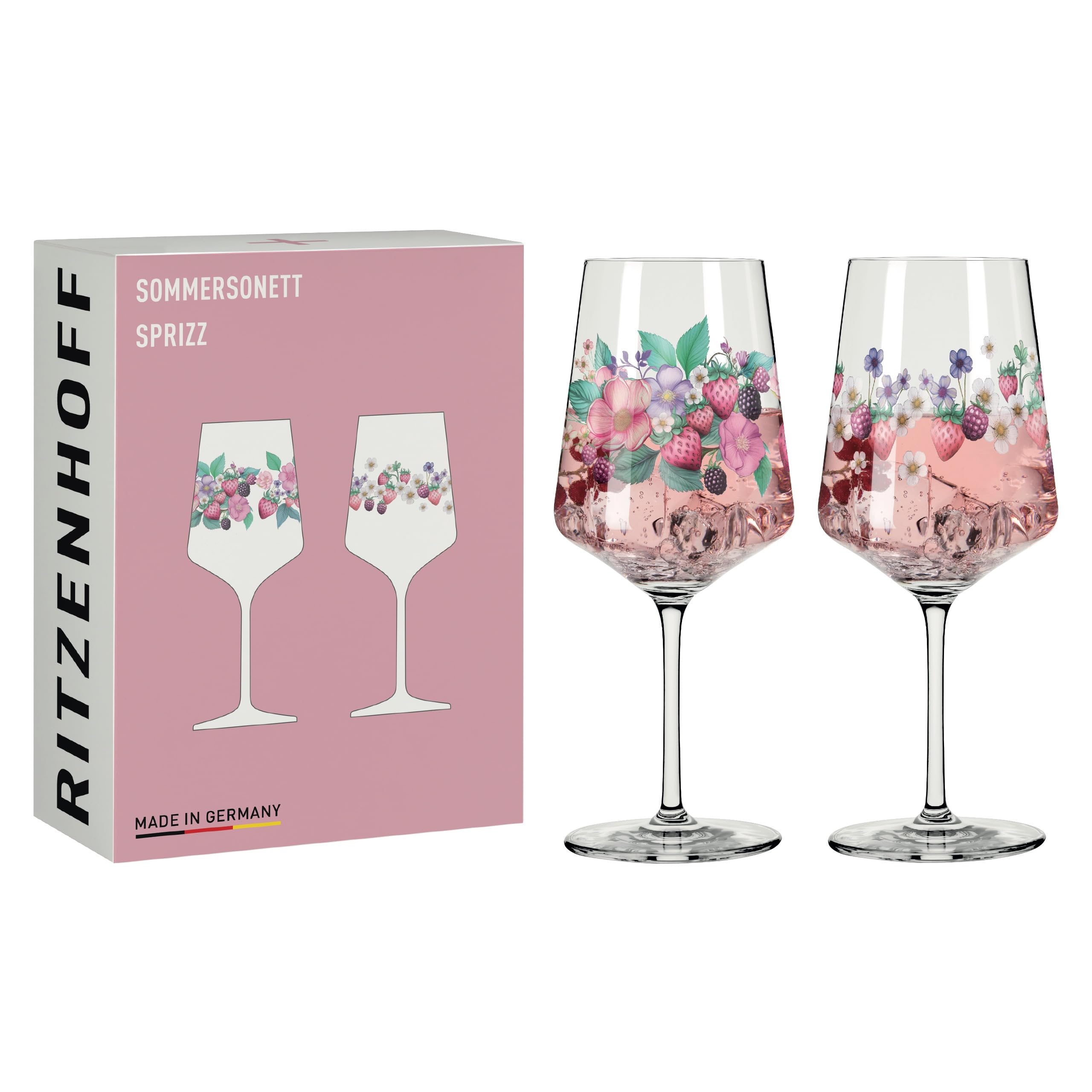 Ritzenhoff Pink Summer Sonett 6011004 Aperitif Glass 500 Ml Set Of 2 With Berry Motif Made In Germany