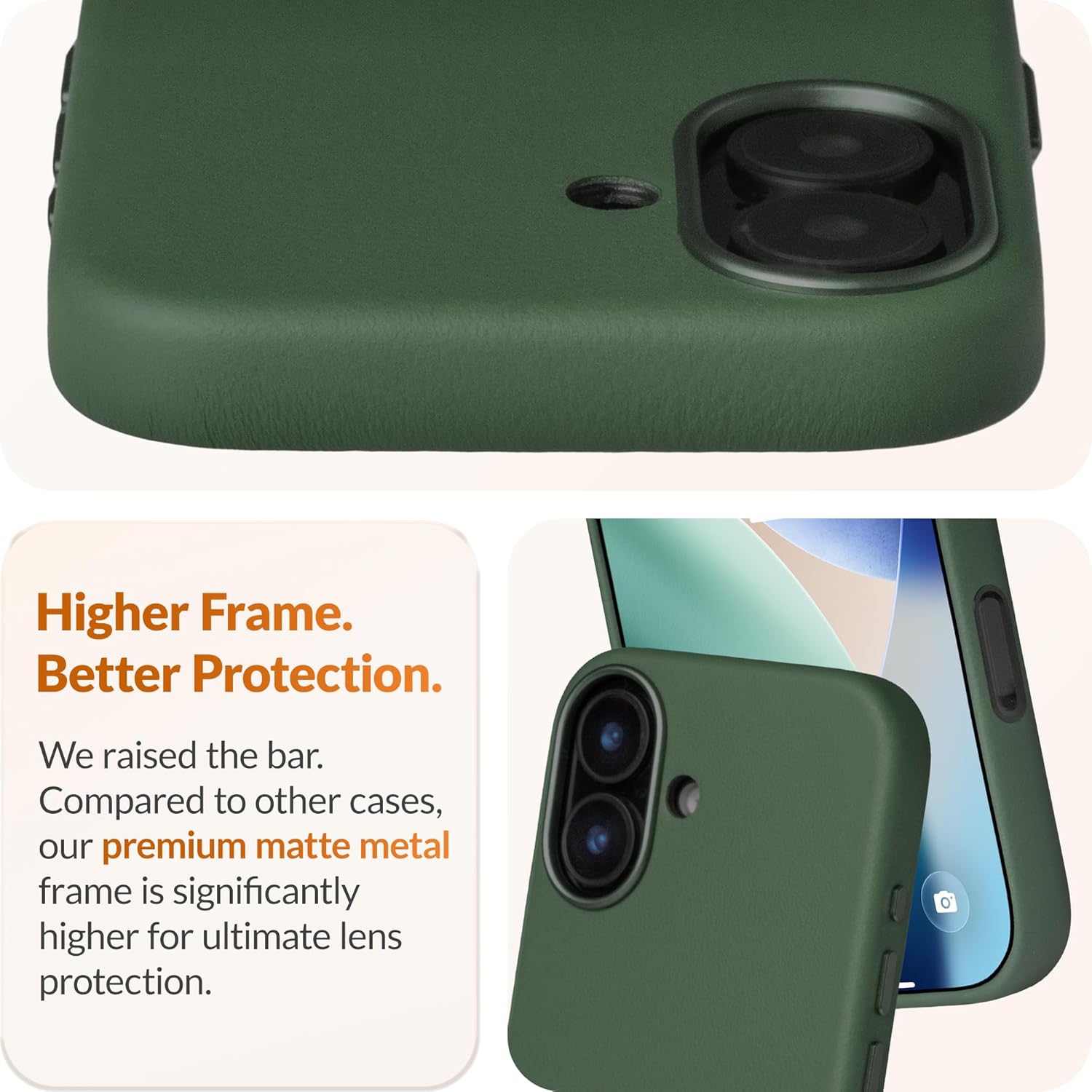 LONLI Classic | Gold-Rated Leather - European Genuine Vele Leather Case for iPhone 17 - [Built-in Camera Control and Compatible with Magsafe] - Green - Image 4