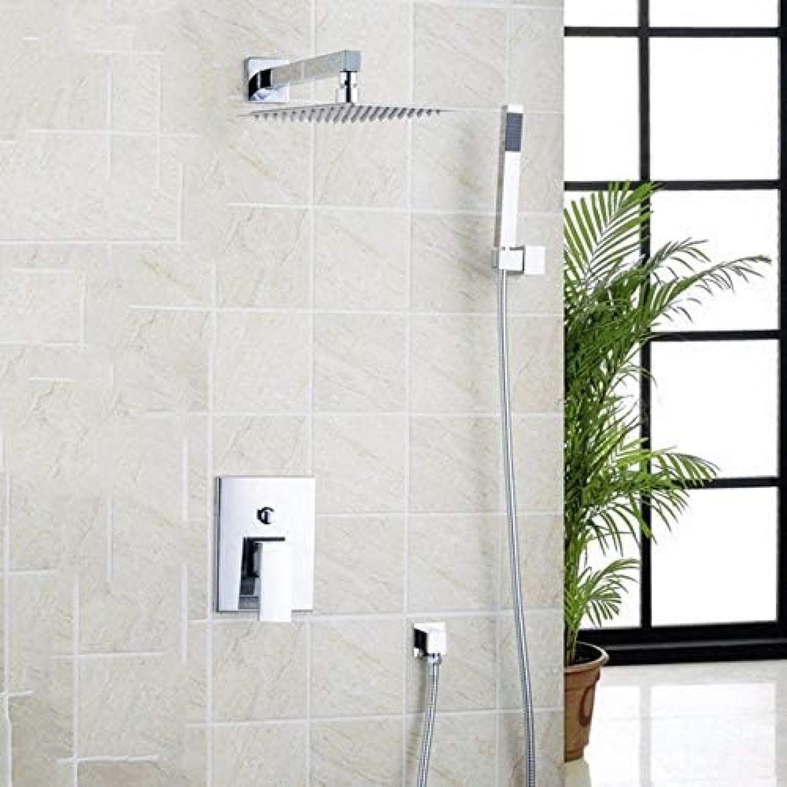 Pommeau de douche effet pluie 10 pouces chromé avec mitigeur pour baignoire et salle de bain