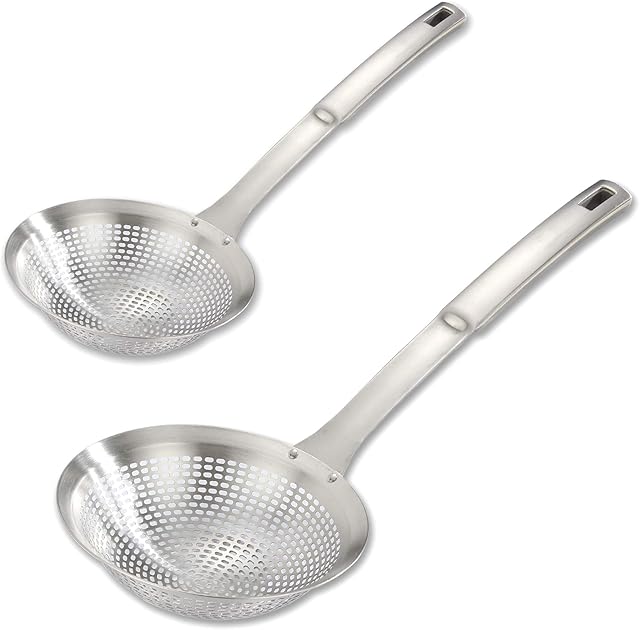 Skimmer Ladle,304 Stainless Steel Slotted Spoon, 2 Set