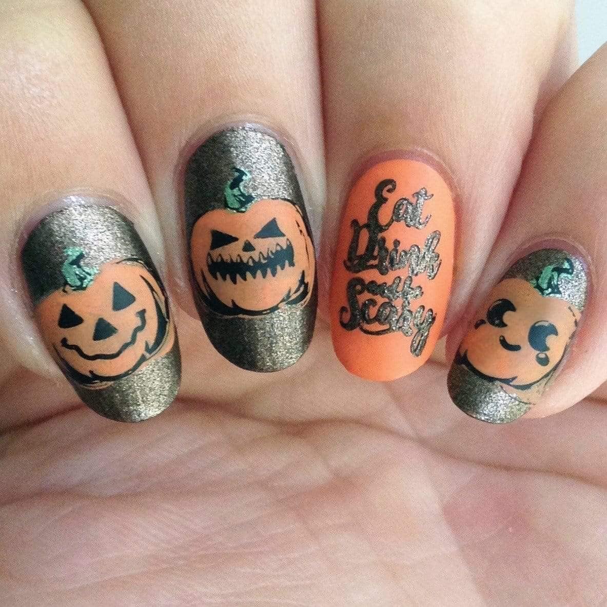 Maniology Bad to the Bone Nail Stamping Plate | Bones, Mummies & Pumpkin Halloween-Themed Designs for Spooky DIY Manicures – Reusable, Rectangular Stainless Steel Nail Art Template