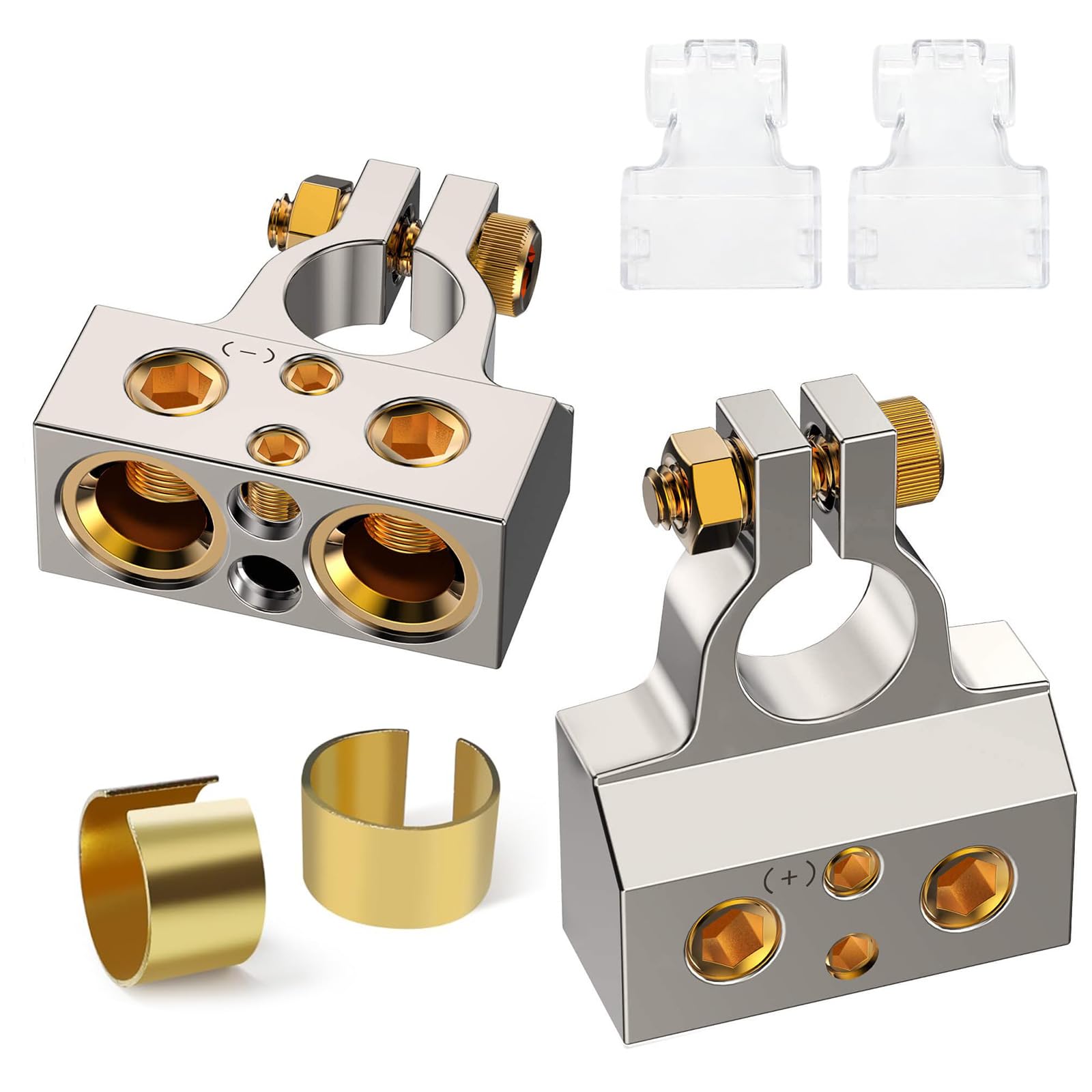 Battery Terminals, 0/4/8/10 Battery Terminal Connectors 1 pair with Covers and Shims for Auto, Audio, Marine, and Boat Modifications