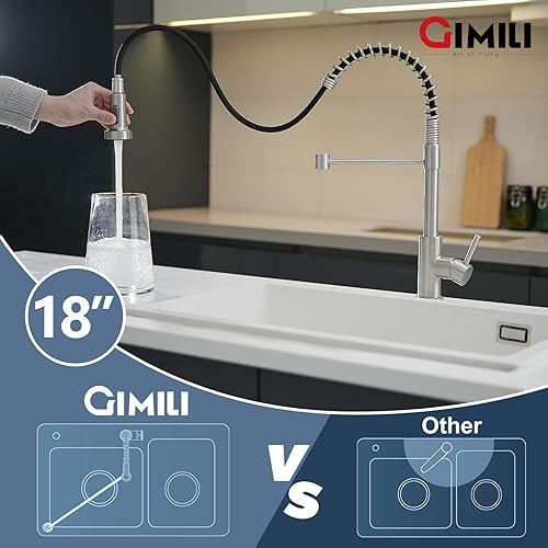 Miniatura 3 de GIMILI Grifo de cocina con pulverizador desplegable orificio único grifo de fregadero de acero inoxidable, adecuado para granjas, RV, lavandería,