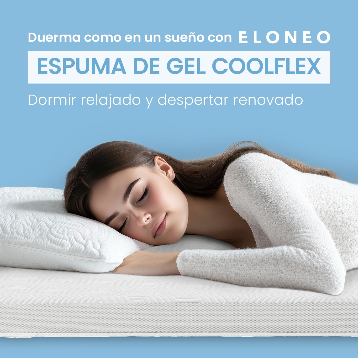ELONEO Gel Topper 100x190cm, cubrecolchón de Espuma viscoelástica con Gel de 5 cm de Altura, Funda Transpirable de Malla 3D, cómodo cubrecolchón con Fundas en Las Esquinas