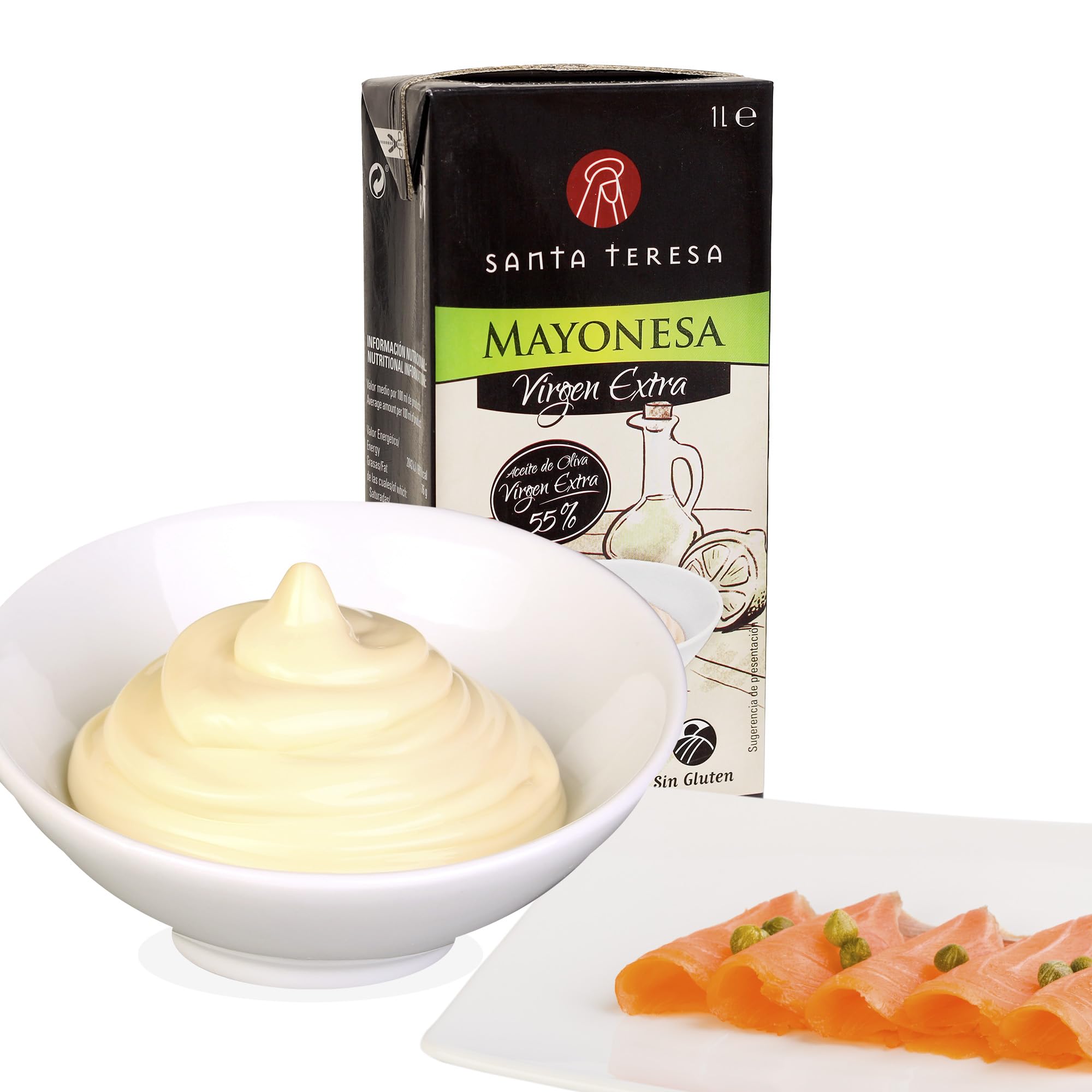 Santa Teresa - Mayonesa Con Aceite Virgen Extra Elaborada Con Ingredientes Naturales Sin Conservantes Ni Aditivos. Formato de 1L
