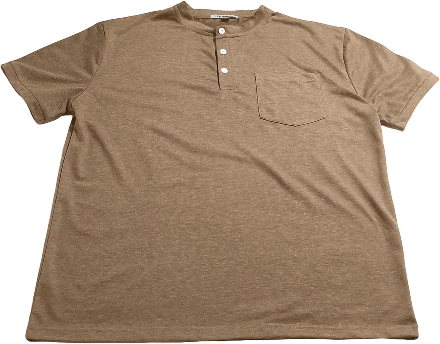 Mens Muscle Henley Shirts Lightweight Workout T-Shirt Gym Solid Color Tee Athletic Short Sleeve Tee with Button