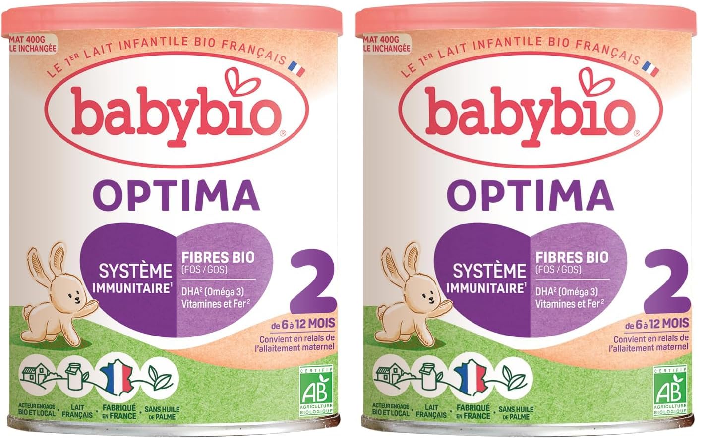 Babybio Laits Infantiles Optima 2 Formule Avec Fibres De 6 À 12 Mois 400g (Lot de 2)