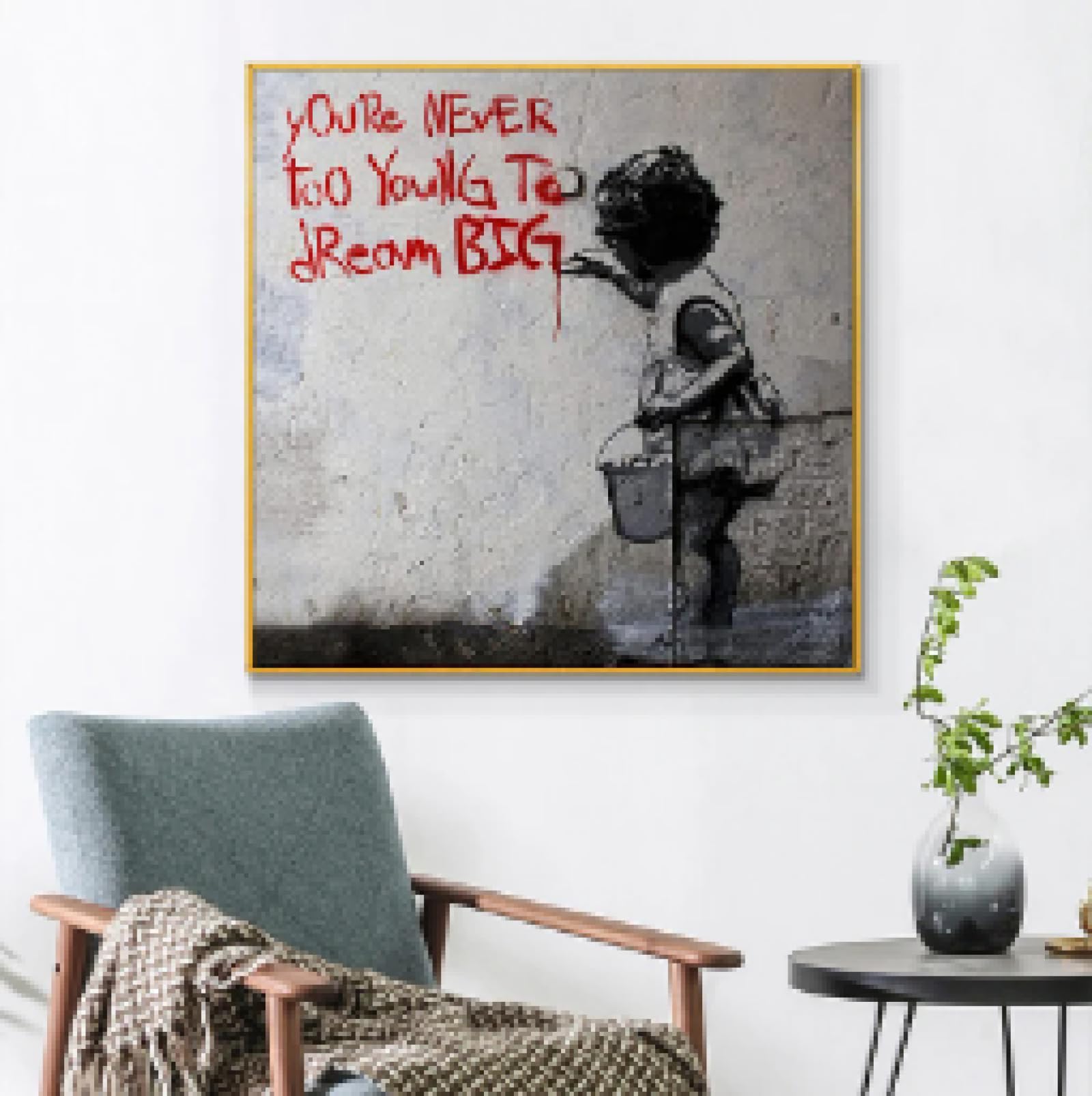 BHTMOI Banksy Graffiti Art Poster and Prints You're Never too young to Dream Big Canvas Painting Wall Art for Living Room Decor 60x60cm(24x24in) No Frame