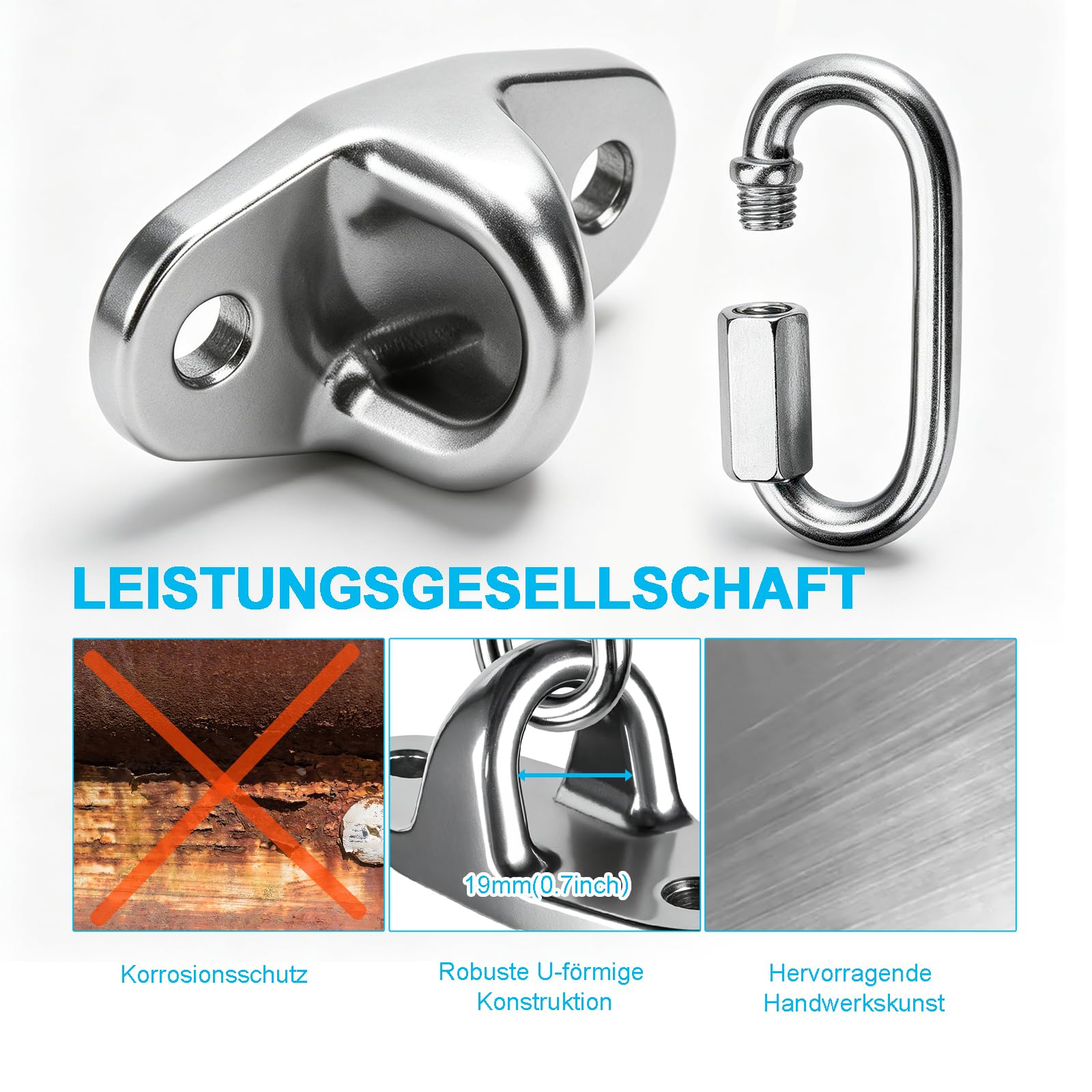 2er Deckenhaken Schwerlast, Robuste Haken zum Aufhängen 304 Edelstahl Deckenhaken für Holzbalken und Betondecken Hängende Hängematte für Hängesessel Veranda Yoga Fitnessstudio, 680KG Kapazität