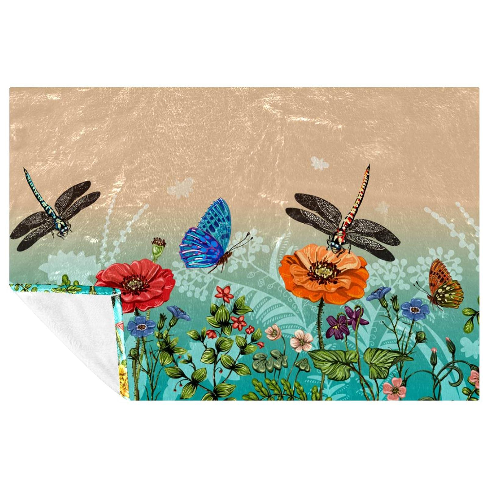 Couverture chaude lit et canapé plaid libellule papillon pour camping et plage 150x100