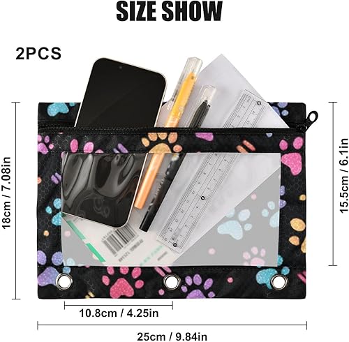 Miniatura 3 de Kcldeci G307270670p898c956s2138 - Estuche para lápices para carpeta de 3 anillas, estampado de arco iris y puntos dálmatas, paquete de 2 bolsas con