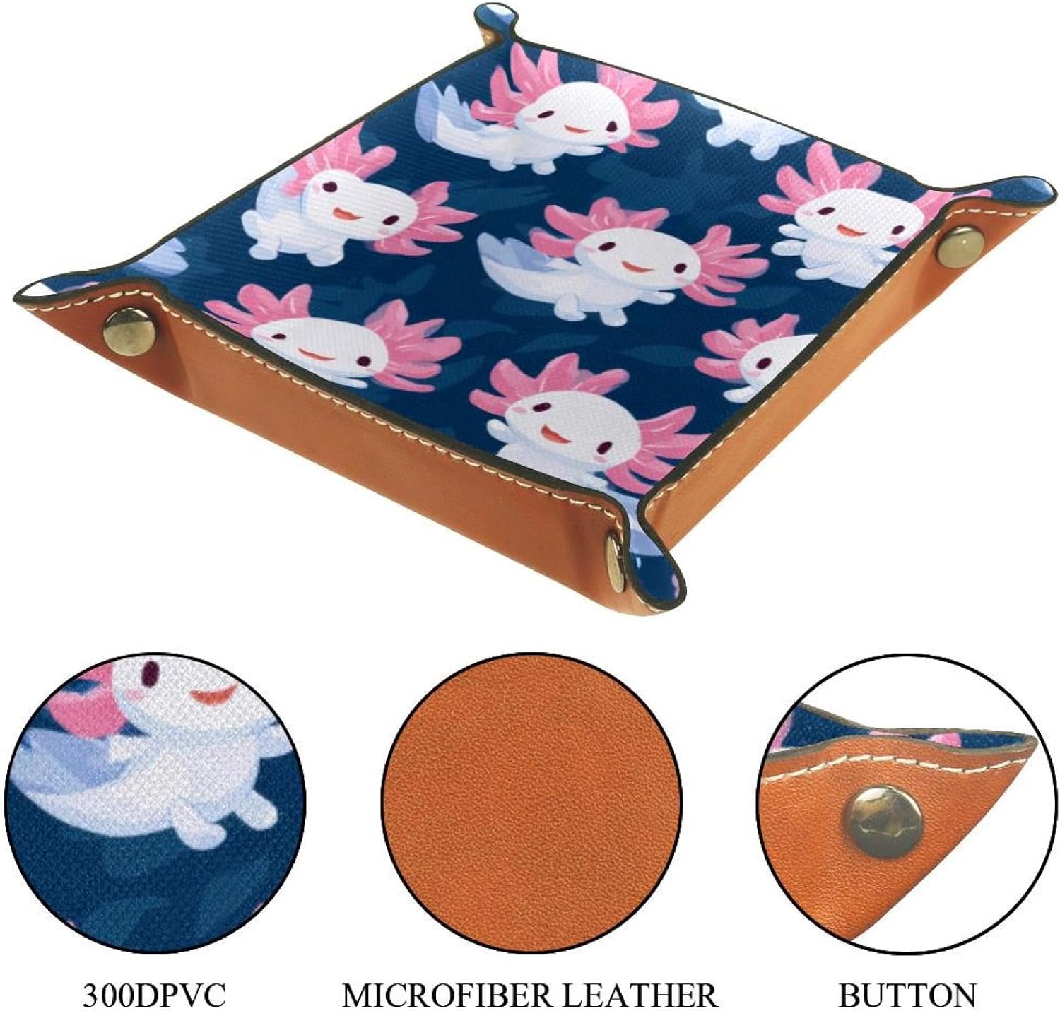 Microfiber Leather Dice Trays Folding for RPG DND Table Games, Dice Holder Storage Box Portable Folding Rolling Dice Tray Cute Axolotl, 16x16cm image 3