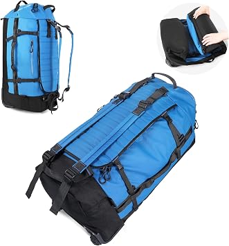 Vomgomfom 86L Collapsible Wheeled Duffle Bag Waterproof, Blue