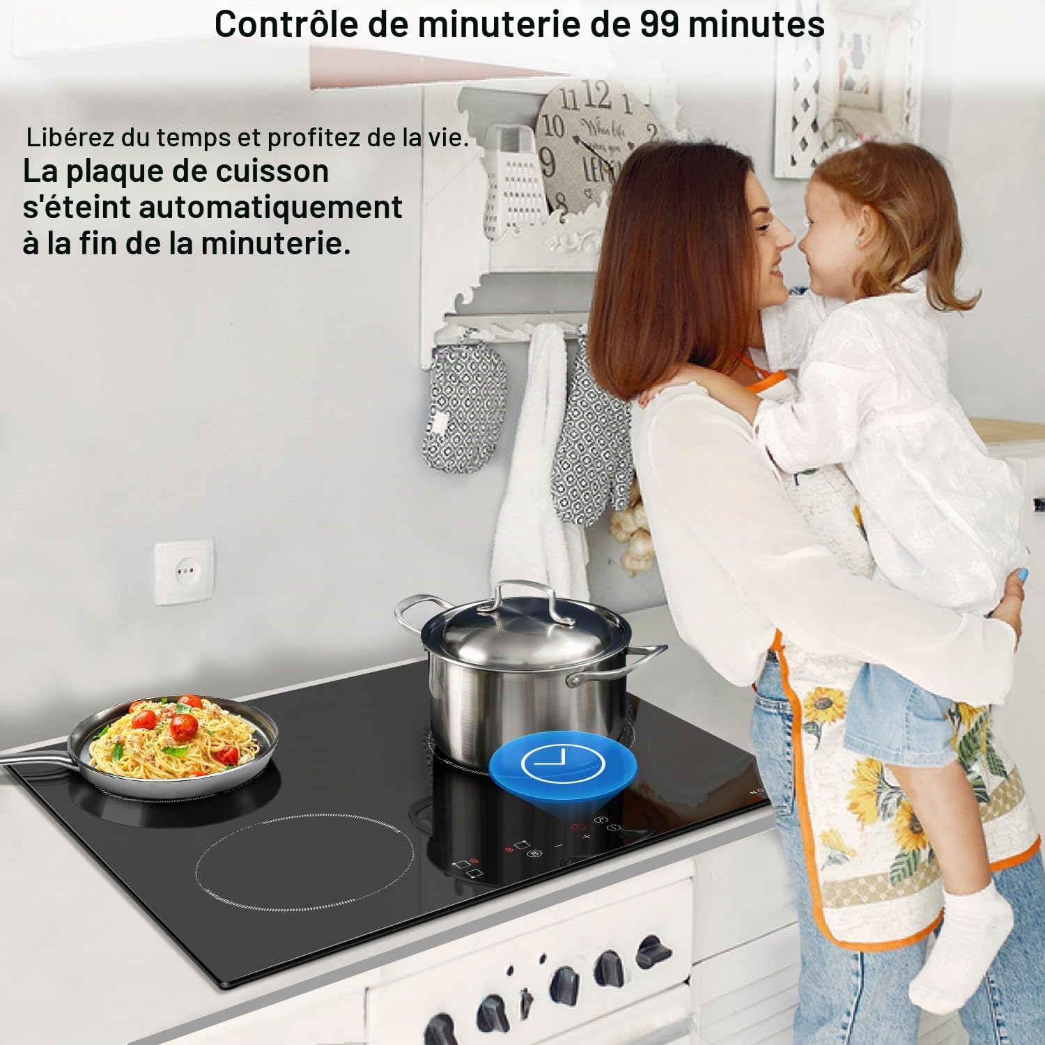 3-Ring Induction Hob with Socket, Built-In Electric Cooking Plate, 60CM Induction Cooktop, 6400W Induction Plate with 9 Power Levels, Child Safety, Timer | Booster, Child Safety, Timer, 9 Power Levels, Built-in, 60 cm, 3500 W