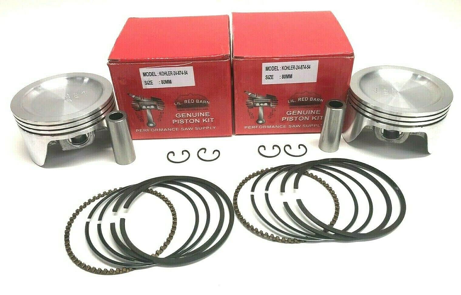 Lil Red Barn Set of 2 Standard Pistons with Rings Compatible with Kohler Engines CV23, CH23, CV730, CH730 80mm Bore Replaces 25-874-54-S Two Day Standard Shipping to All 50 States!