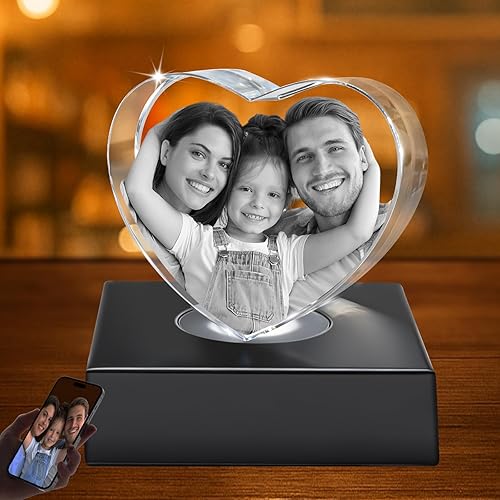 Regalo de pareja para el día de San Valentín, corazón de foto de cristal 3D personalizado, recuerdo de vidrio grabado con láser personalizado para