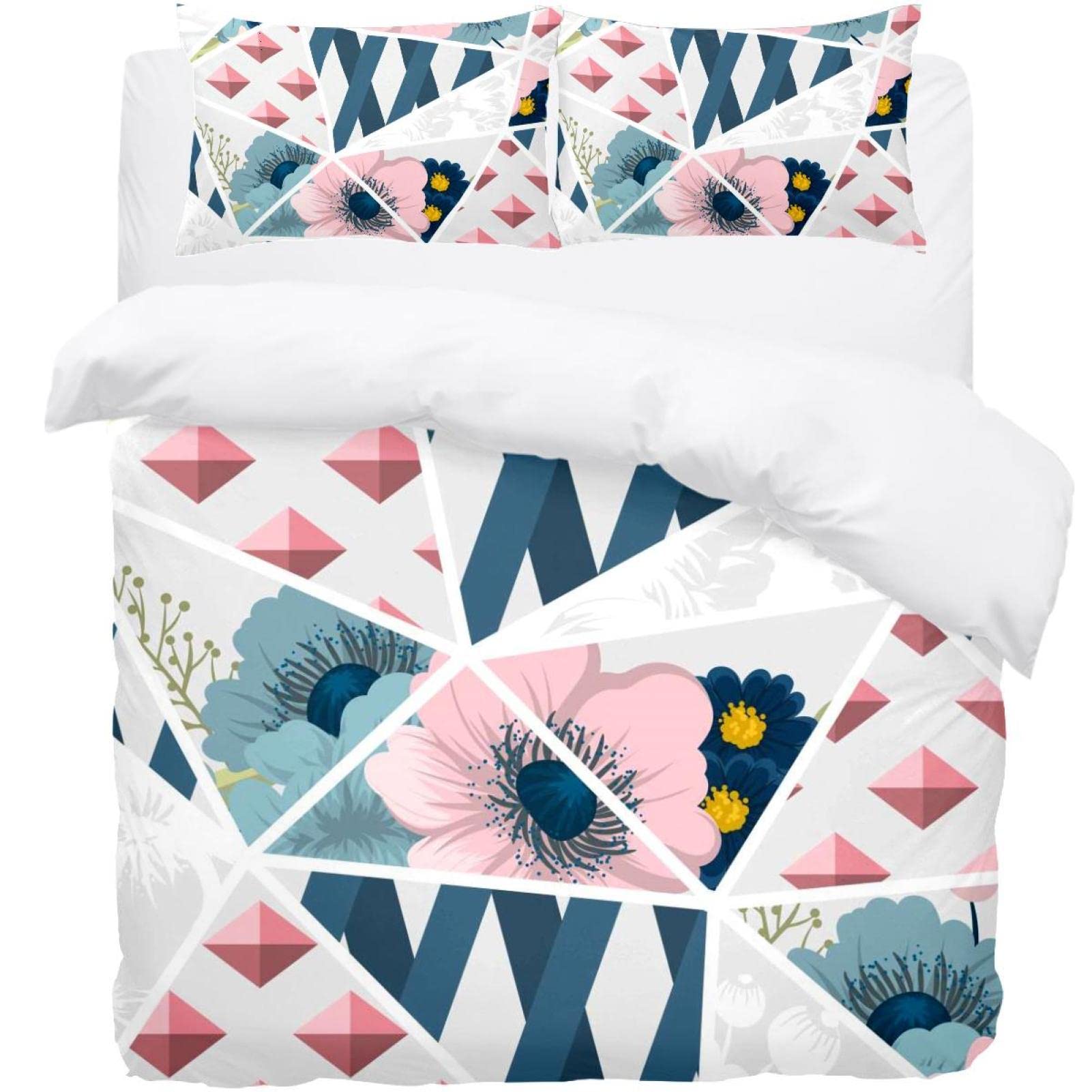 Parure de lit motif floral géométrique avec housse de couette douce