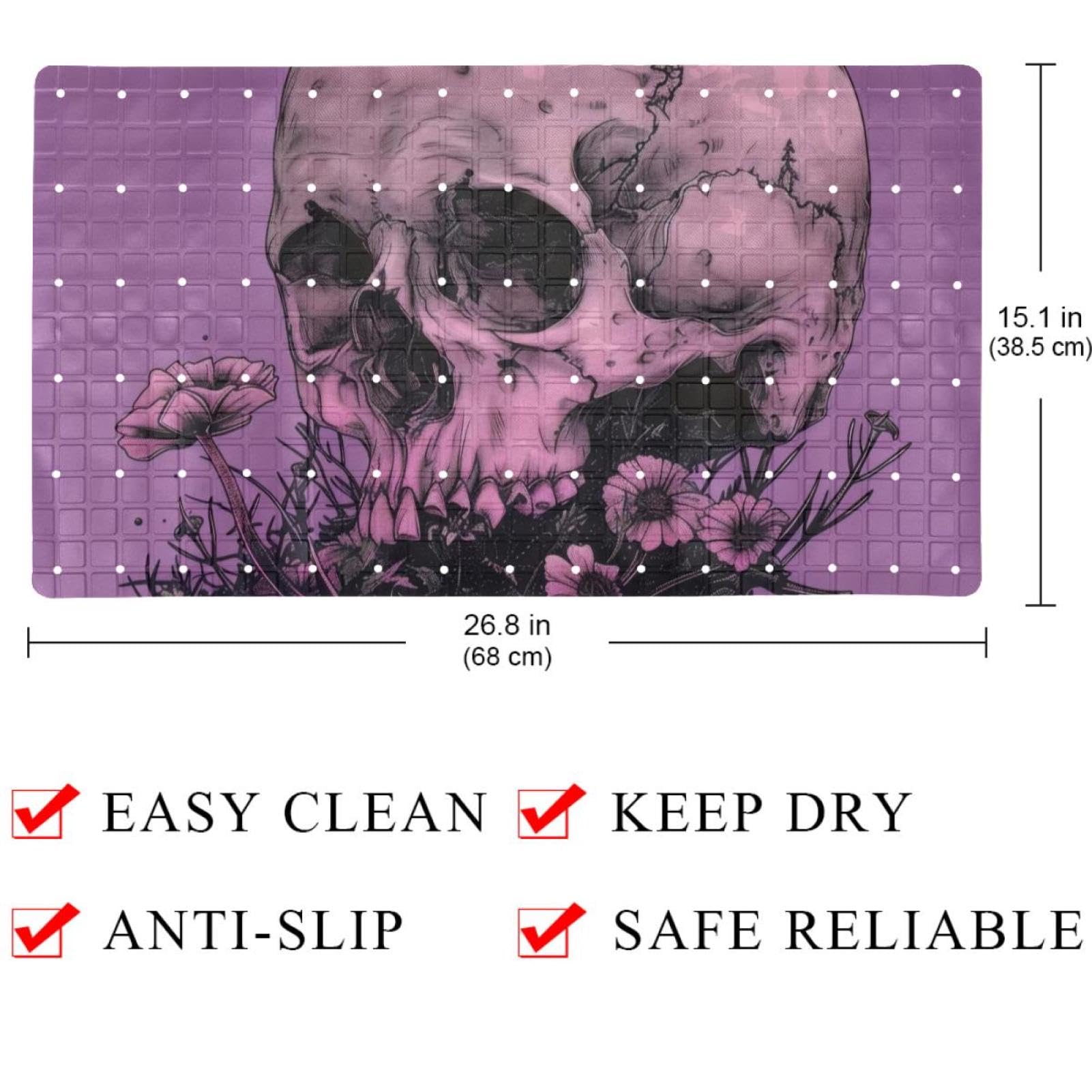 Rutschfeste Badematten für Badezimmer, rechteckig, maschinenwaschbar, 40 x 70 cm, Motiv: Totenkopf-Pilz, Mondpflanze, Violett