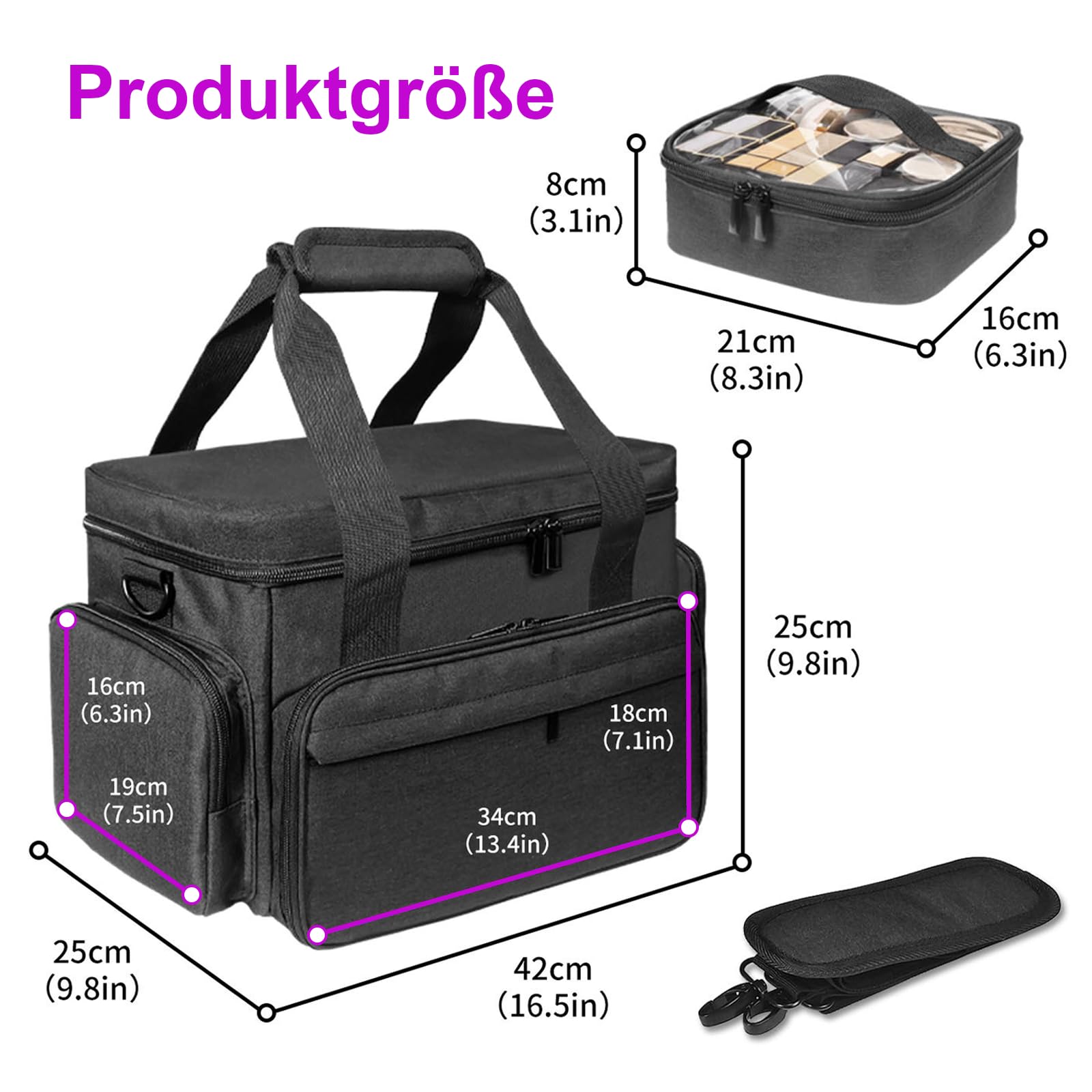 Große Make Up Organizer Tasche mit 2 Innentaschen, Kosmetiktasche Groß mit Einstellbaren Teiler, Make Up Tasche, Portable Beauty Case, für Reise, Unterwegs